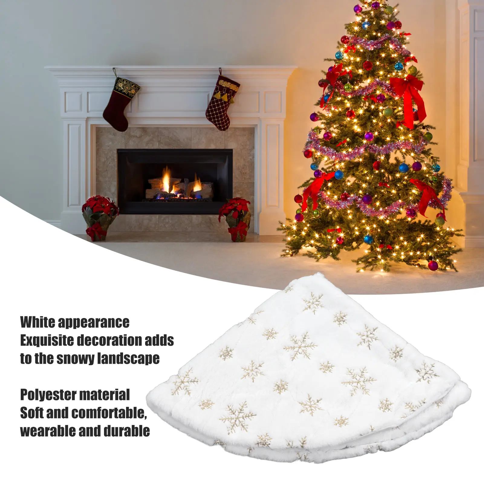 35.4in Christmas Tree Skirt Round Shape Soft Comfortable White Christmas Tree Stand Mat for Home Store Christmas Tree Decoration