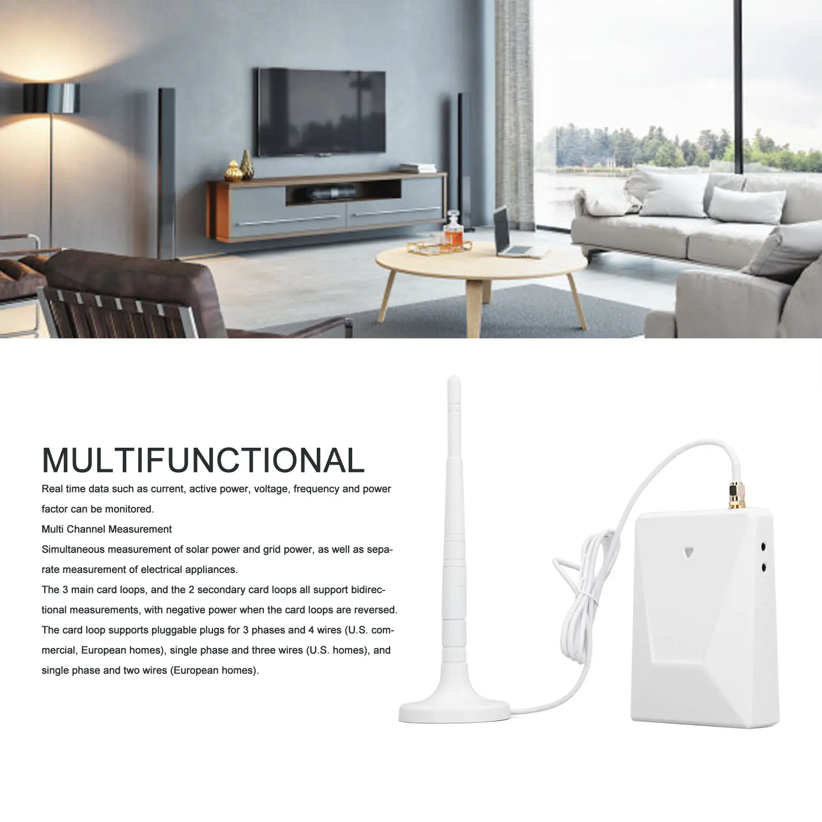 Home Energy Monitor Smart Home Energy Monitor WIFI 3 Phase 4 Wires Real Time Electricity Monitor 90‑277VAC Electricity Monitor