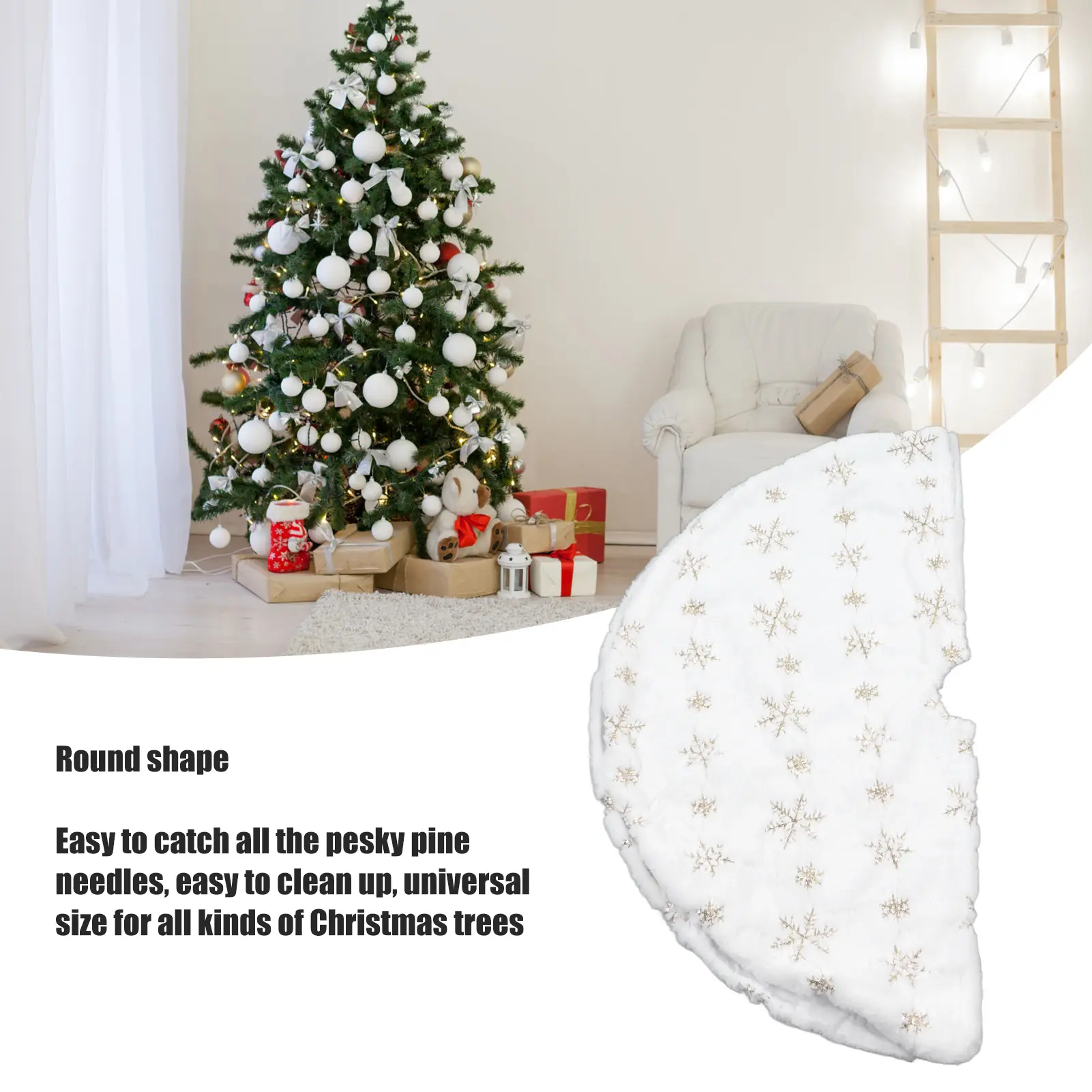 35.4in Christmas Tree Skirt Round Shape Soft Comfortable White Christmas Tree Stand Mat for Home Store Christmas Tree Decoration
