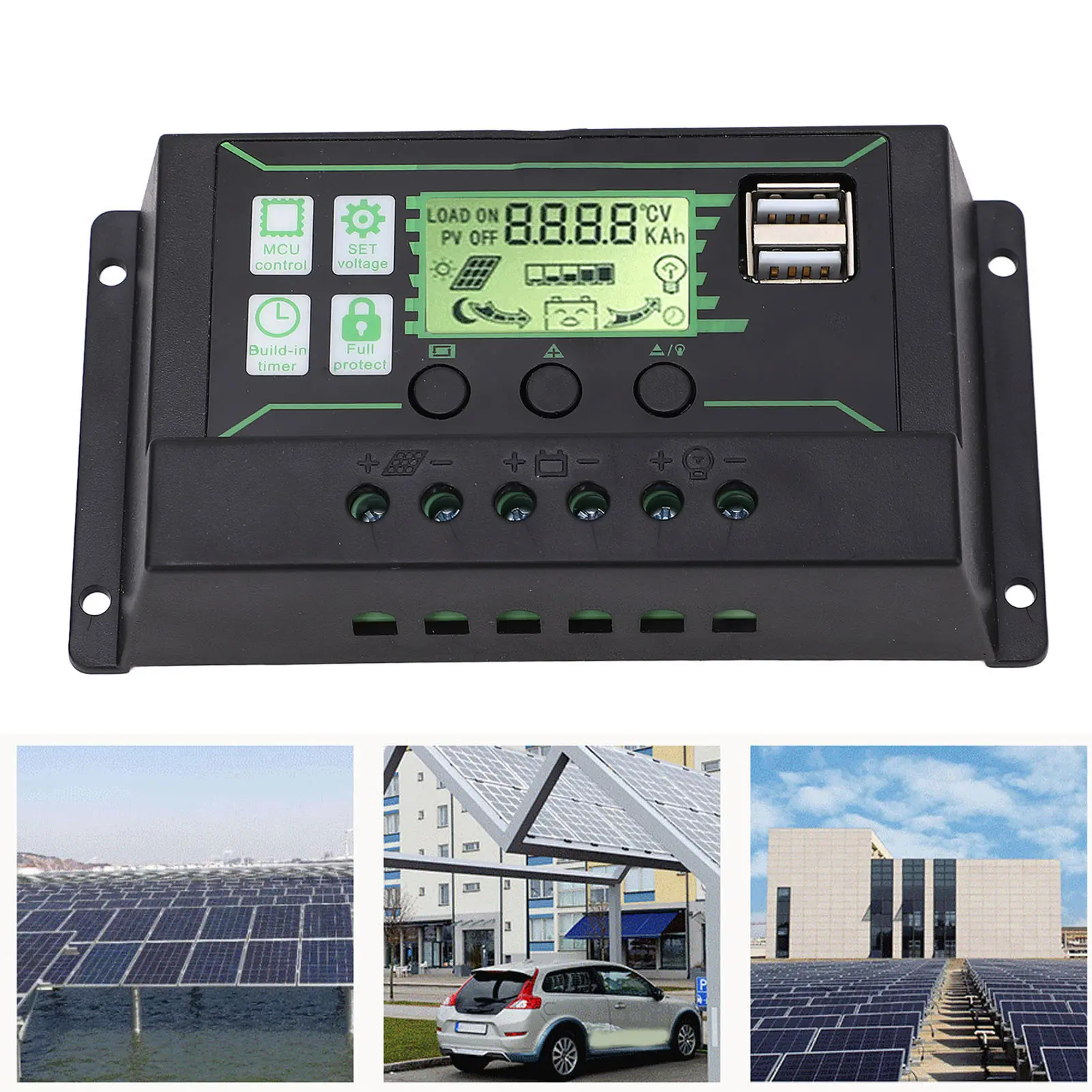 PWM Solar  Controller Solar  Controller 20A 2 USB Output PWM Control 3 Stage Charging Solar Panel Regulator 12V 24V