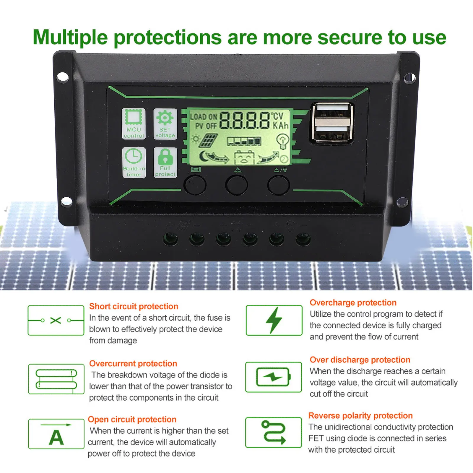 PWM Solar  Controller Solar  Controller 20A 2 USB Output PWM Control 3 Stage Charging Solar Panel Regulator 12V 24V