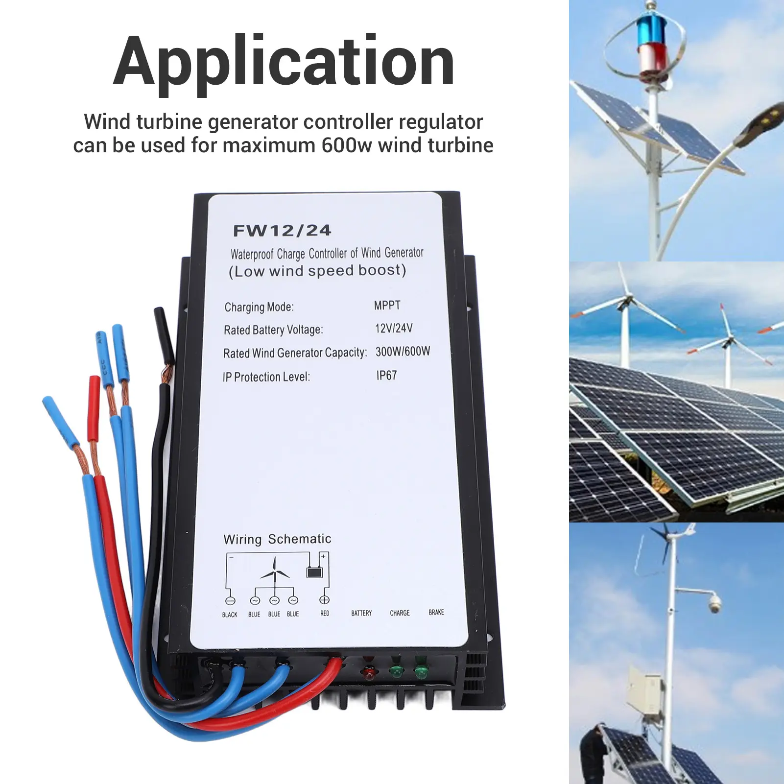 Wind Turbine  Controller  Resistant  Aluminum Case 12V 24V Wind Turbine Generator Controller Regulator for Home