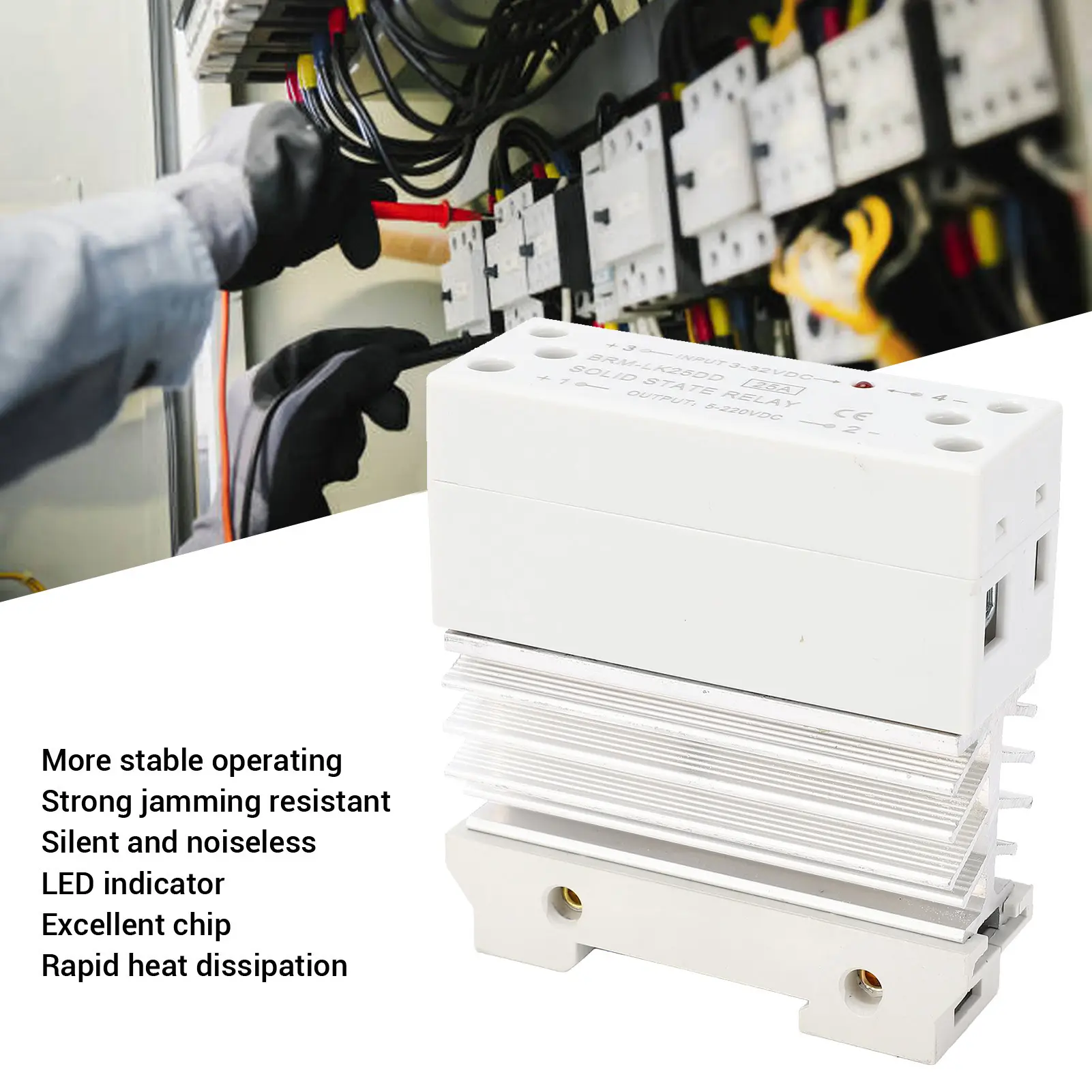 Single Phase SSR Input 3‑32V Output 5‑220V  State Relay Aluminum Erosion Resistant Easy To Install 25A for Industrial Use