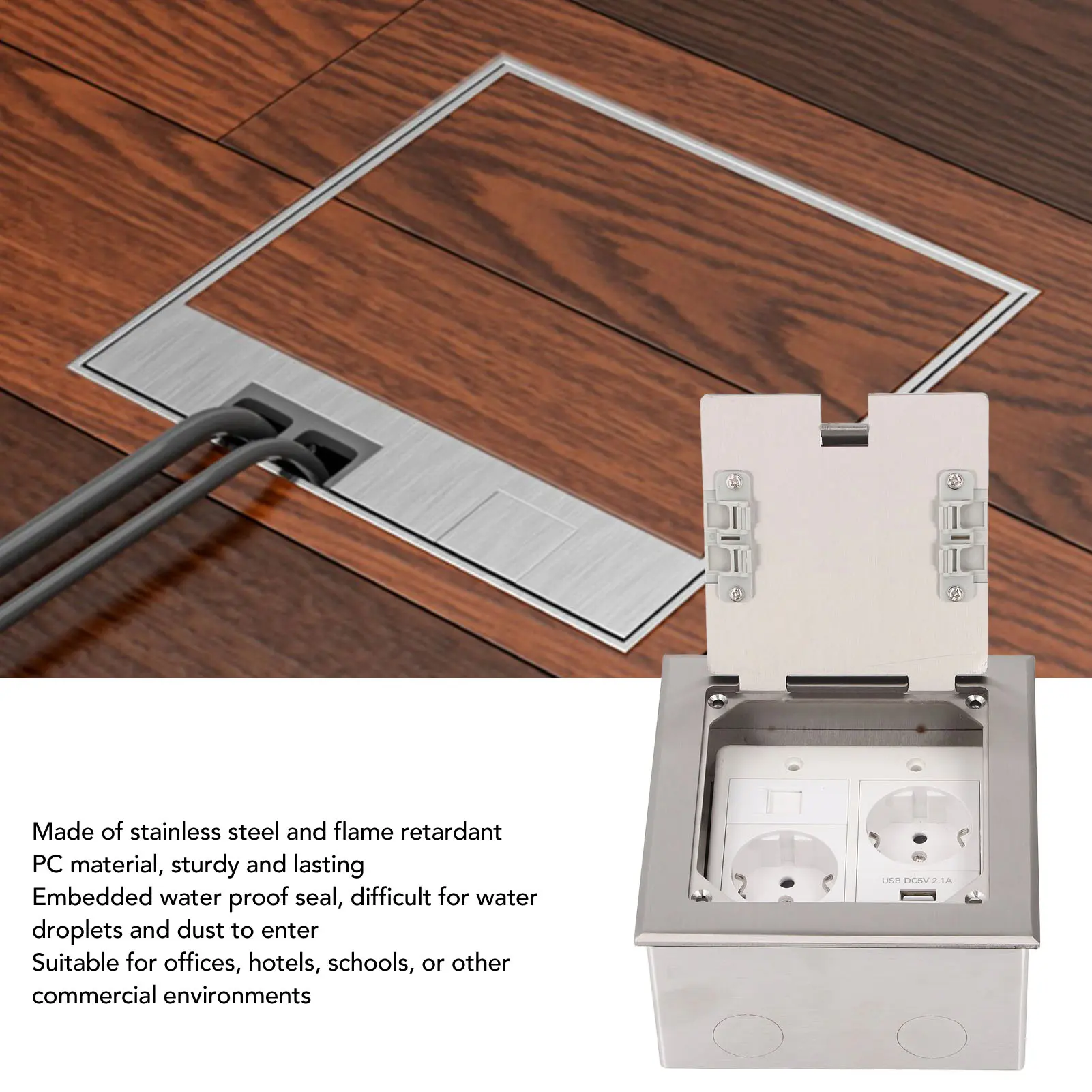Embedded Floor Outlet Floor Outlet Recessed Floor Outlet 2500W 16A 2 Sockets 1 USB 1 Computer Port Embedded Floor Power Outlet