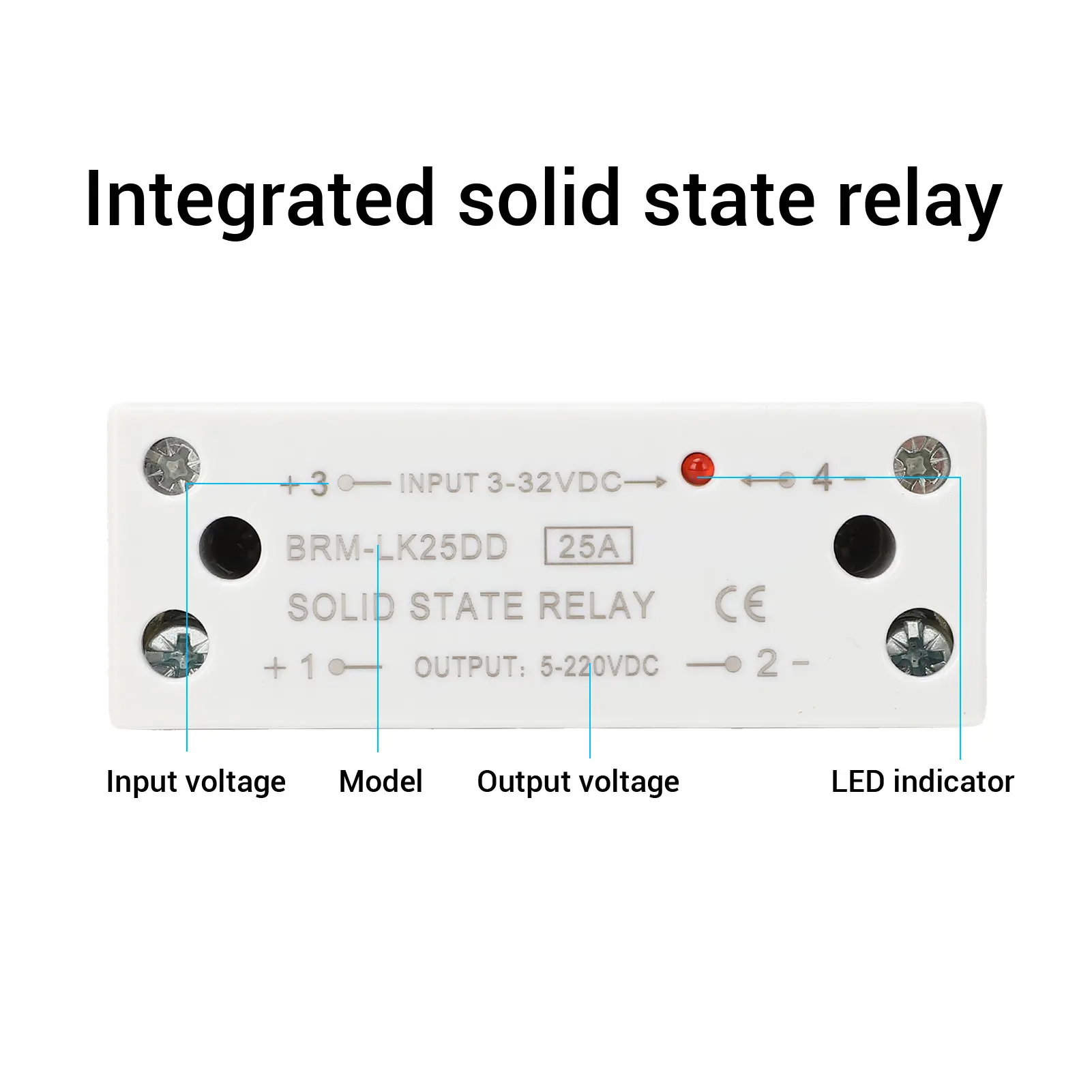 Single Phase SSR Input 3‑32V Output 5‑220V  State Relay Aluminum Erosion Resistant Easy To Install 25A for Industrial Use