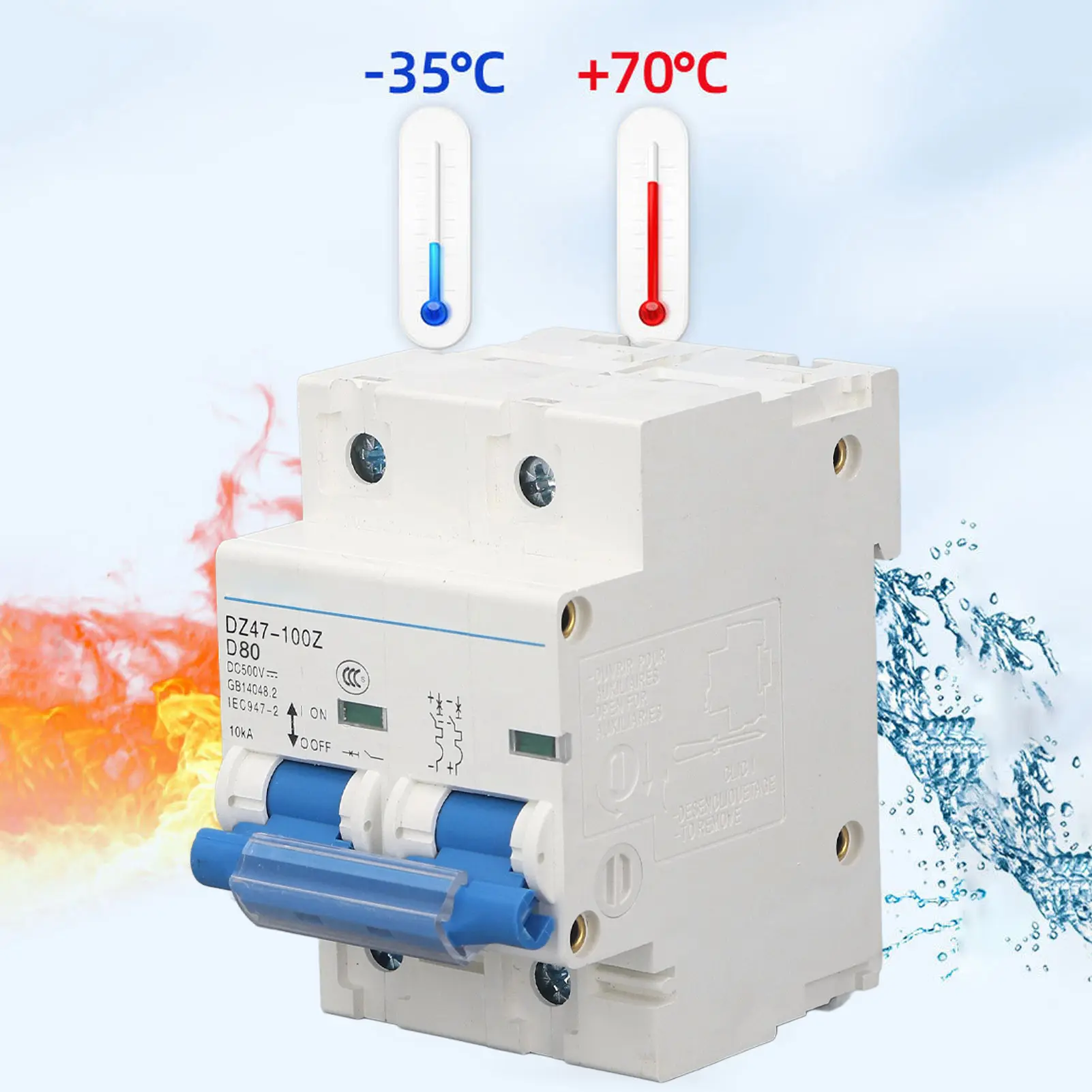 Circuit Breaker 10KA Breaking Capacity 36mm DIN Rail Overload  Miniature Circuit Breaker DC1000V  Circuit Breaker