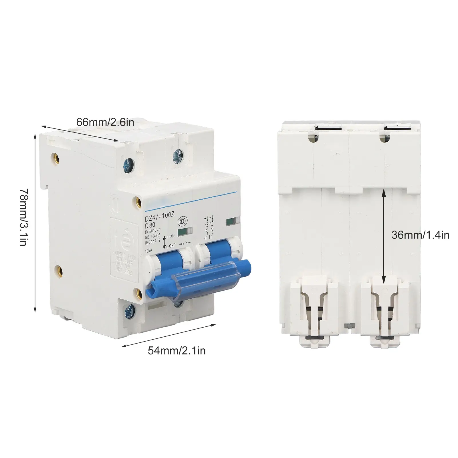 Circuit Breaker 10KA Breaking Capacity 36mm DIN Rail Overload  Miniature Circuit Breaker DC1000V  Circuit Breaker