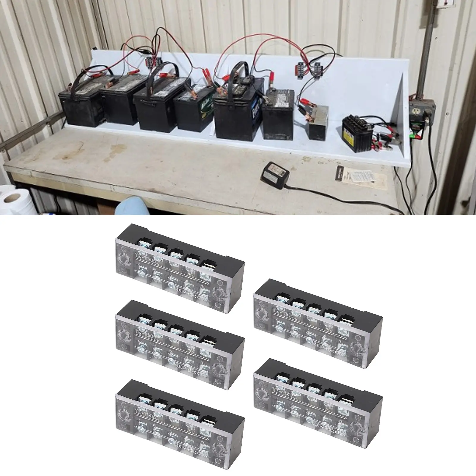 5 Sets Power Distribution Block M3 Screw Terminal 5 Terminals Bus Bar 600V 15A for Automobile Boat Stud Power Distribution Block