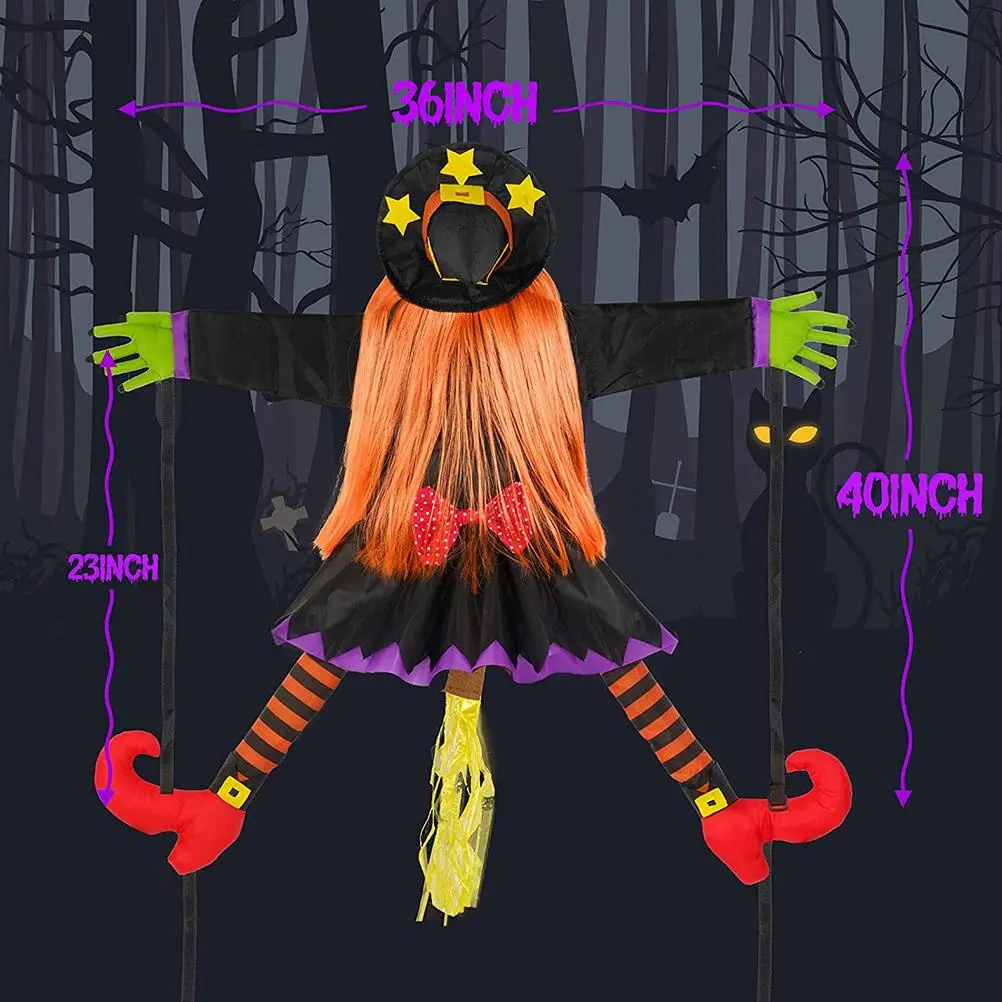 Crashing Witch Into Tree Halloween Decoration Props Reusable Hanging Crashing Witch with Broom Halloween Decoration Props