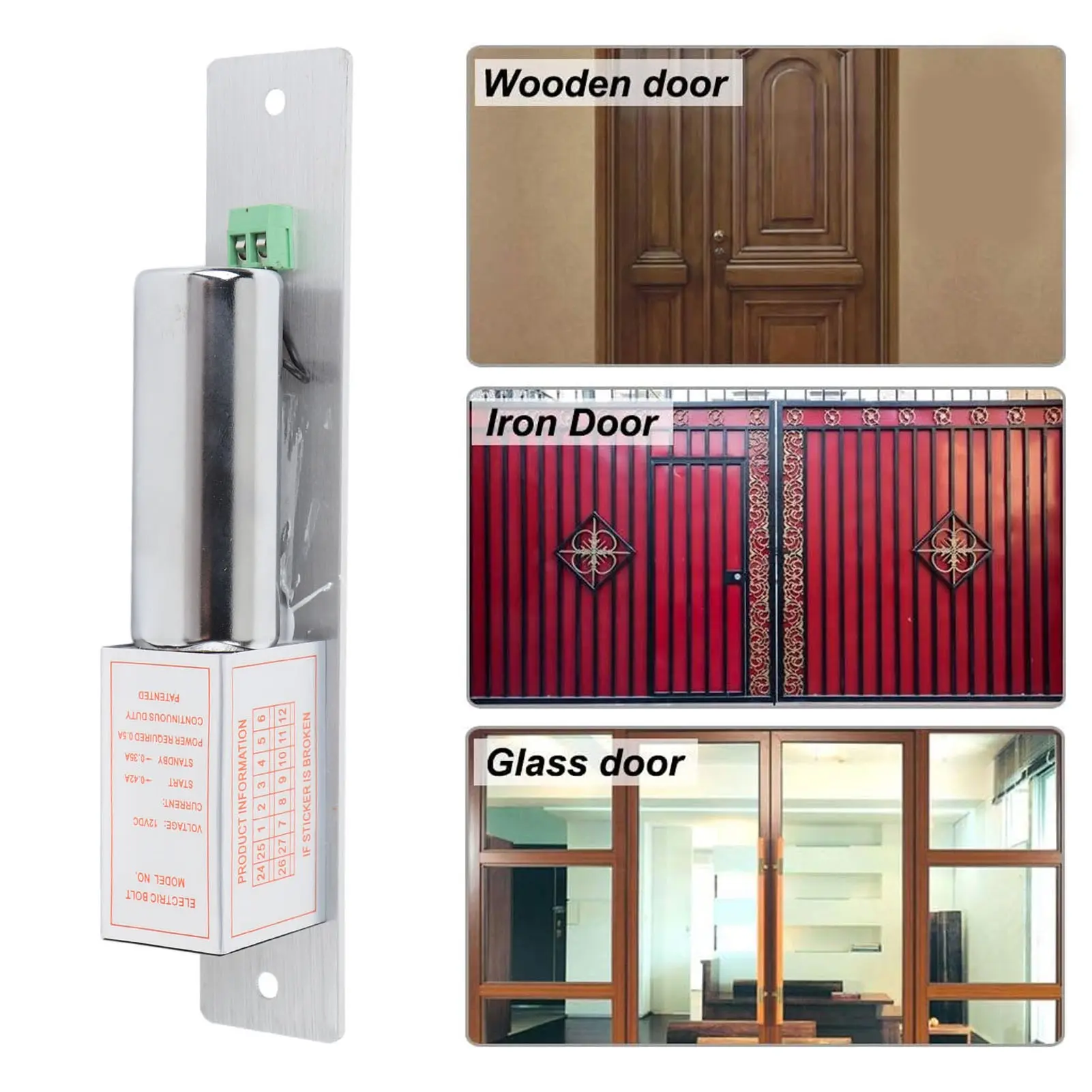 Electric Bolt Lock Induction Electric Drop Bolt Lock Stainless Steel Aluminum Alloy Voltage Spike Suppressor for Home Security