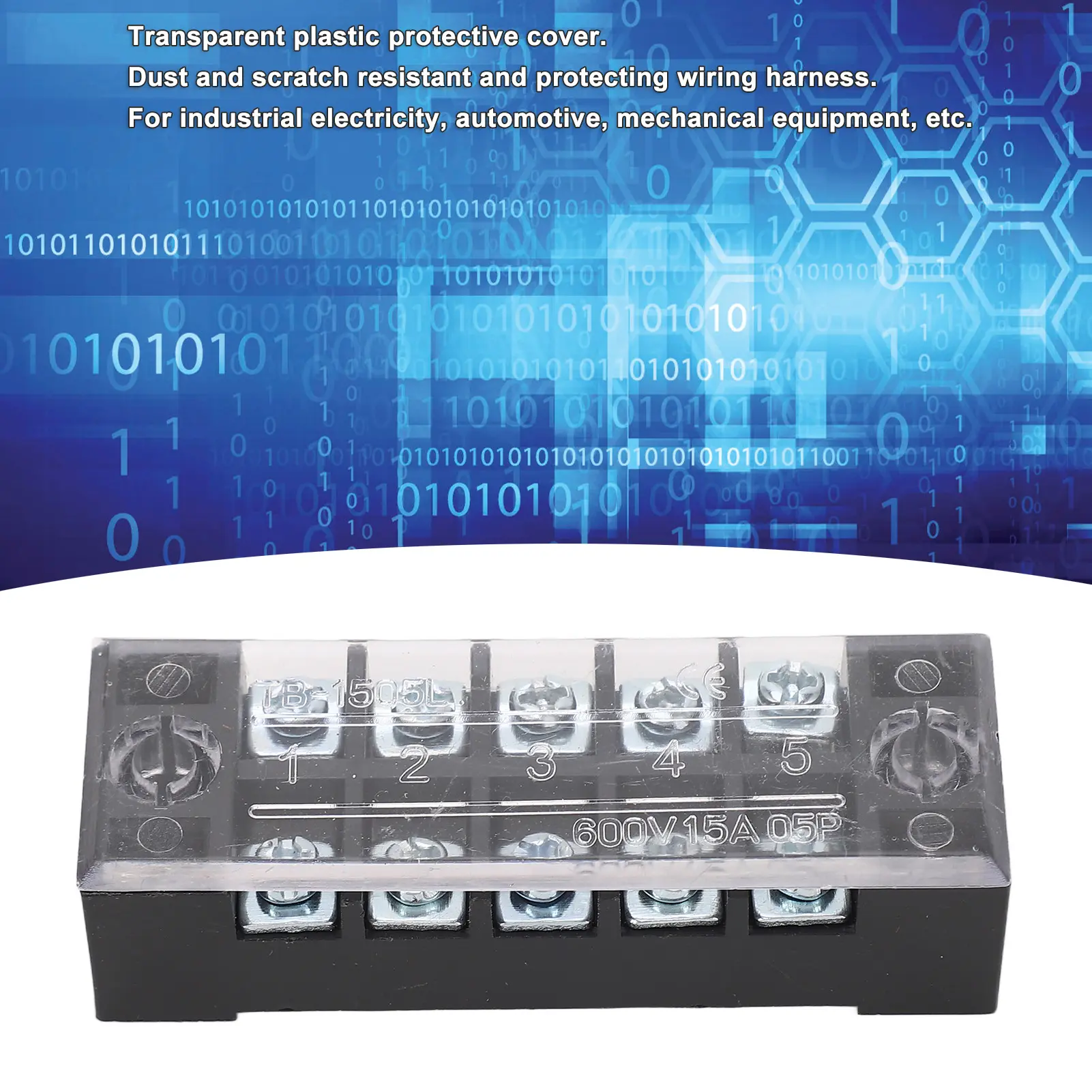5 Sets Power Distribution Block M3 Screw Terminal 5 Terminals Bus Bar 600V 15A for Automobile Boat Stud Power Distribution Block