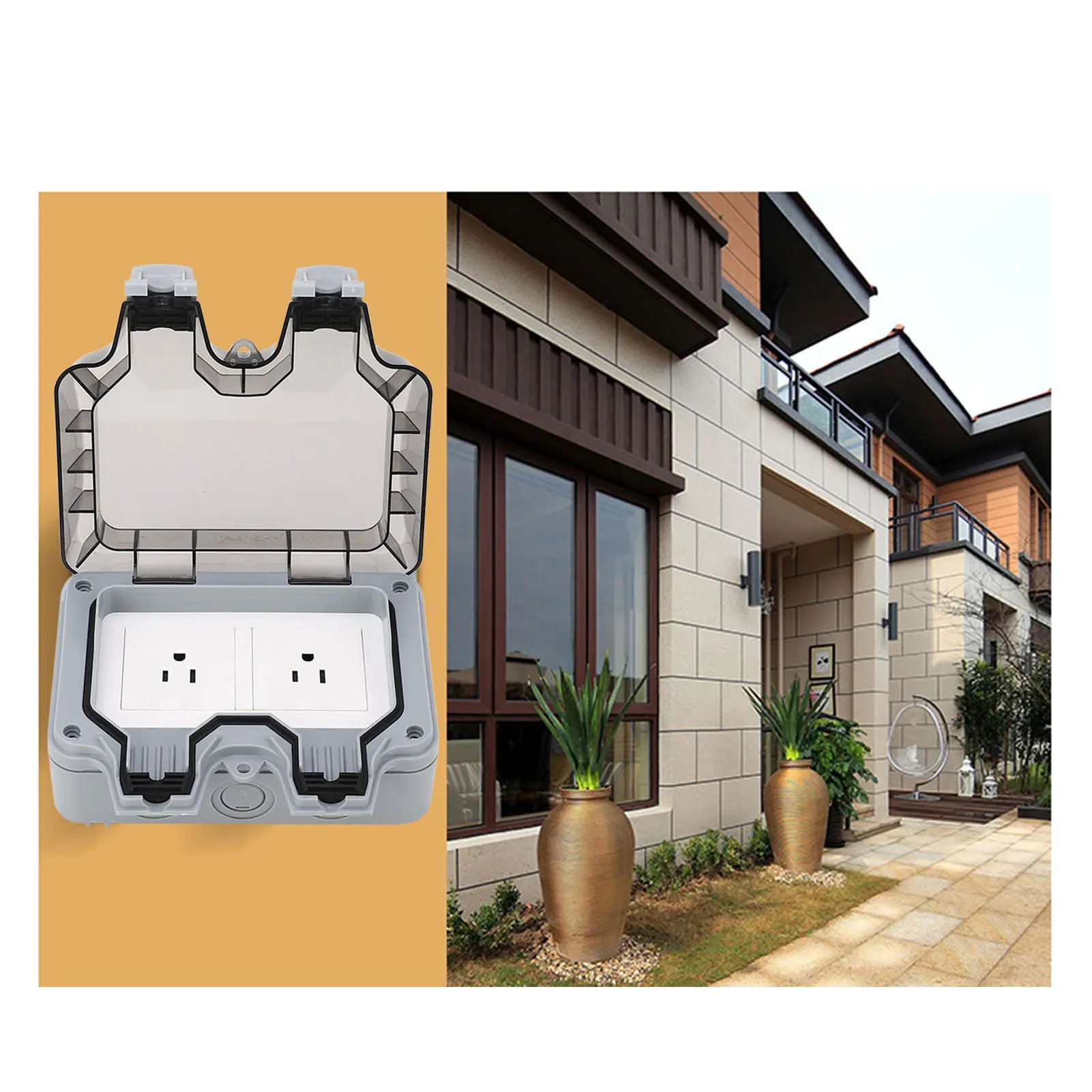 Outdoor IP66 Waterproof Wall Power Socket 2 Sockets Rainproof Charging Outlet 15A Outdoor Waterproof Outlet Wall Power Socket