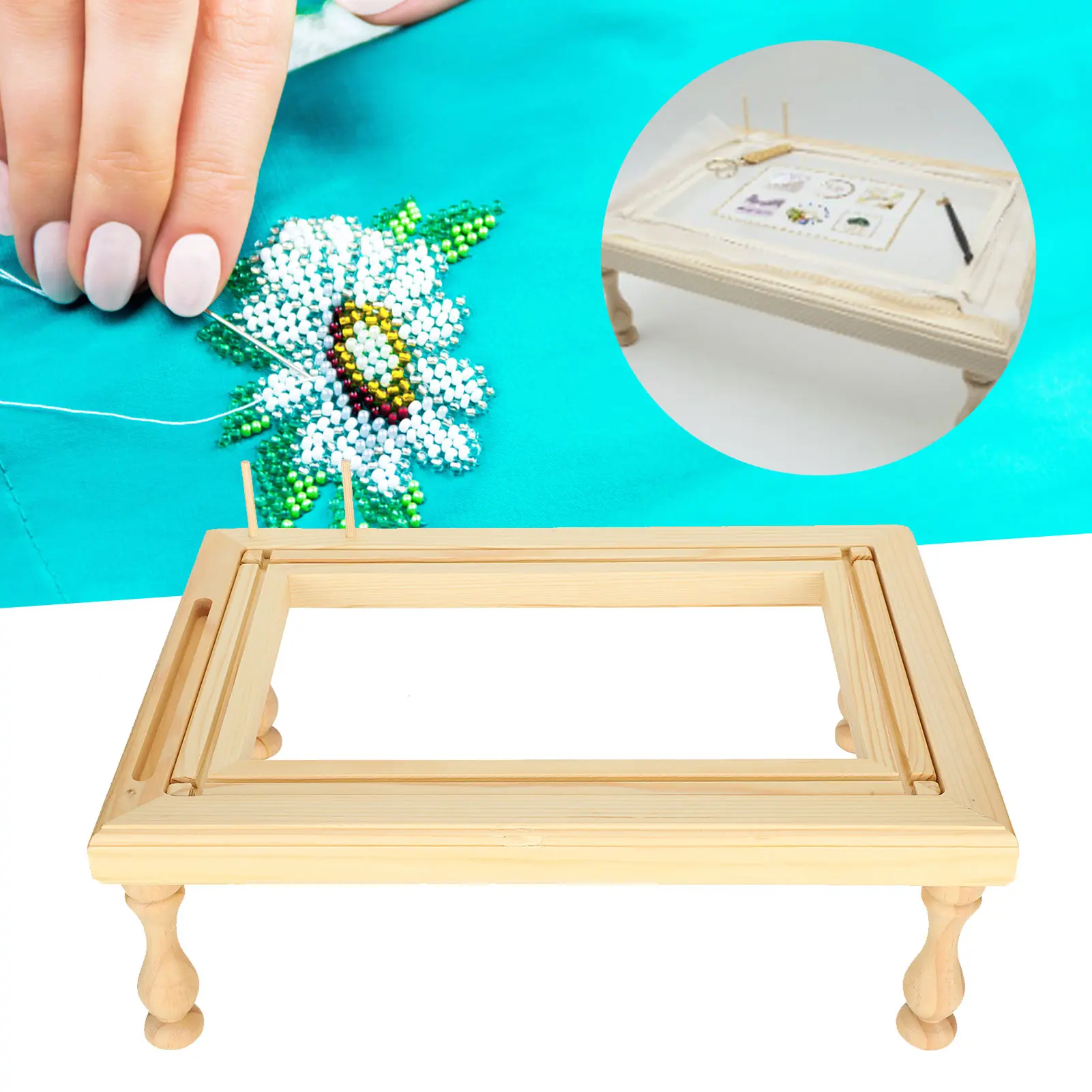 Supplies Desktop Embroidery Frame Table Embroidery Frame ‑Stitch Desktop Sewing Crochet Front Back Wooden Stand S