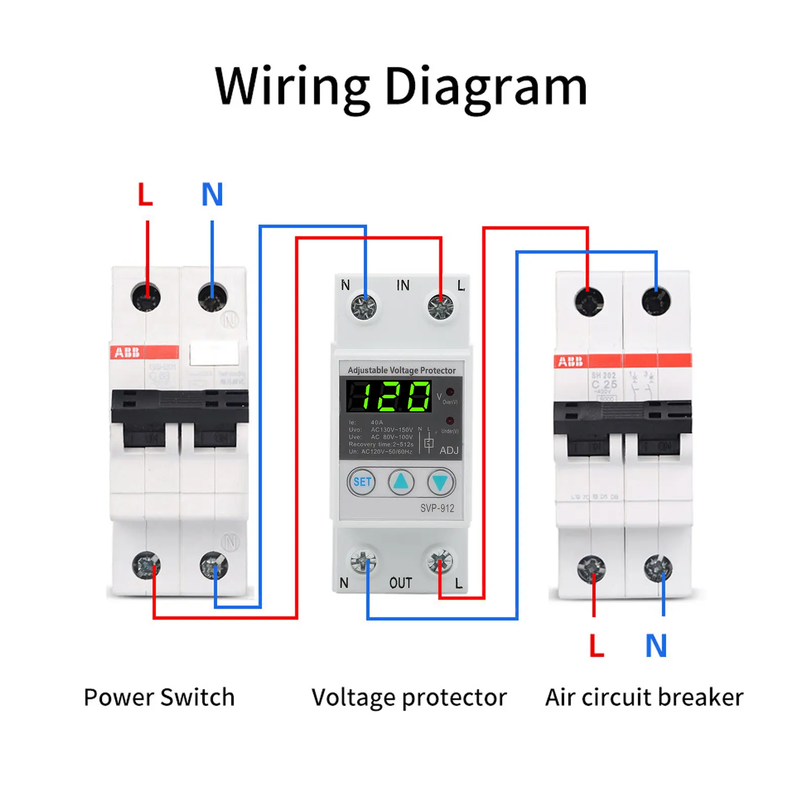 SVP912 120VAC Adjustable SelfRecovery Under Voltage Automatic Reset   Voltage Protector Voltage Self‑Recovery