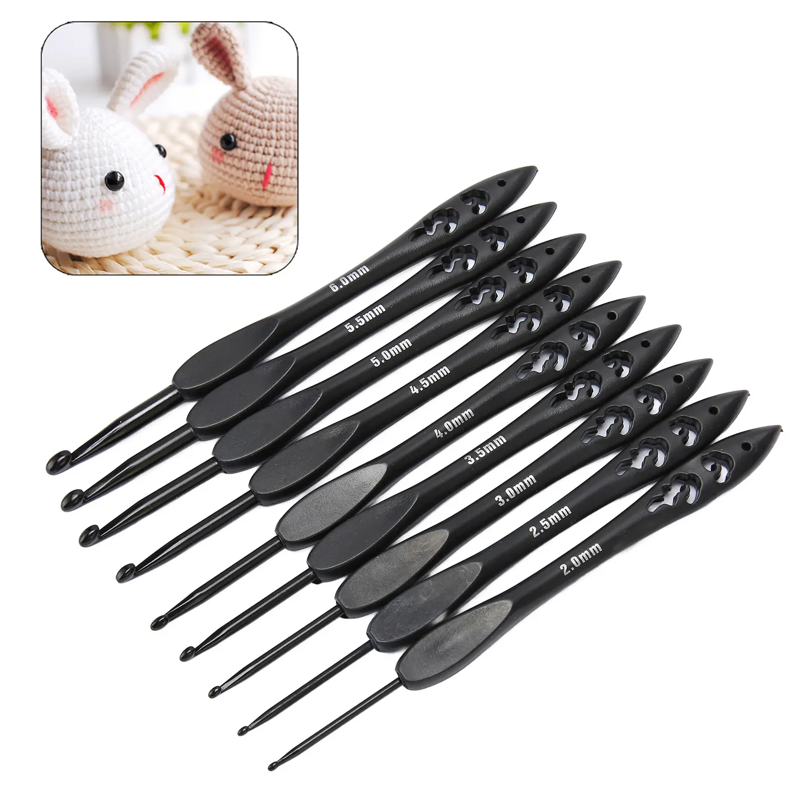 Crochet Hooks Set 2.0 to 6.0mm Ergonomic Handle Reduce Cramps Aluminum Crochet Hook for Crochet Lovers Black Crochet Hooks