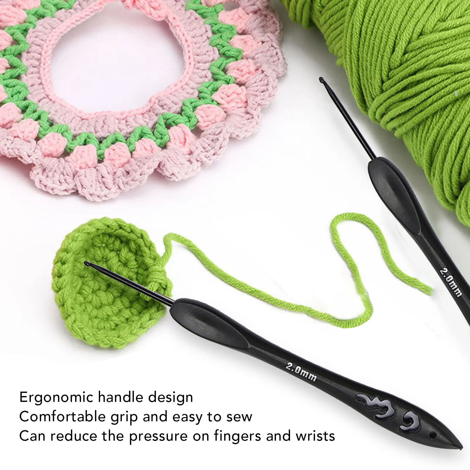 Crochet Hooks Set 2.0 to 6.0mm Ergonomic Handle Reduce Cramps Aluminum Crochet Hook for Crochet Lovers Black Crochet Hooks