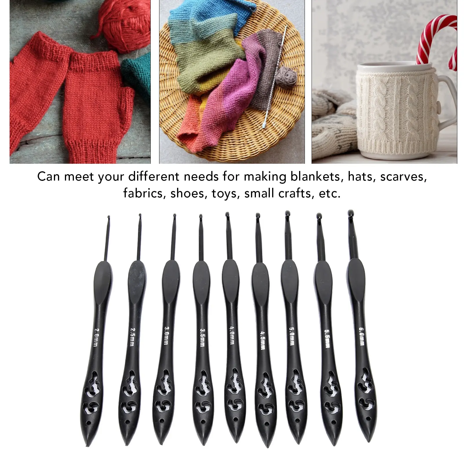Crochet Hooks Set 2.0 to 6.0mm Ergonomic Handle Reduce Cramps Aluminum Crochet Hook for Crochet Lovers Black Crochet Hooks