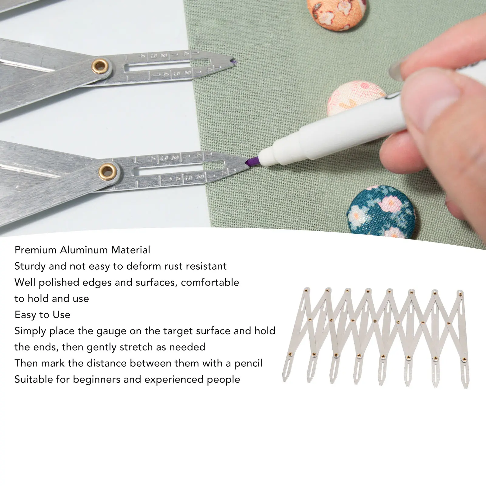 Sewing Gauge Expanding Sewing Gauge Aluminum 8 Heads Button  Equal Space Divider Sewing Tool for Buttons Pleats Crafts