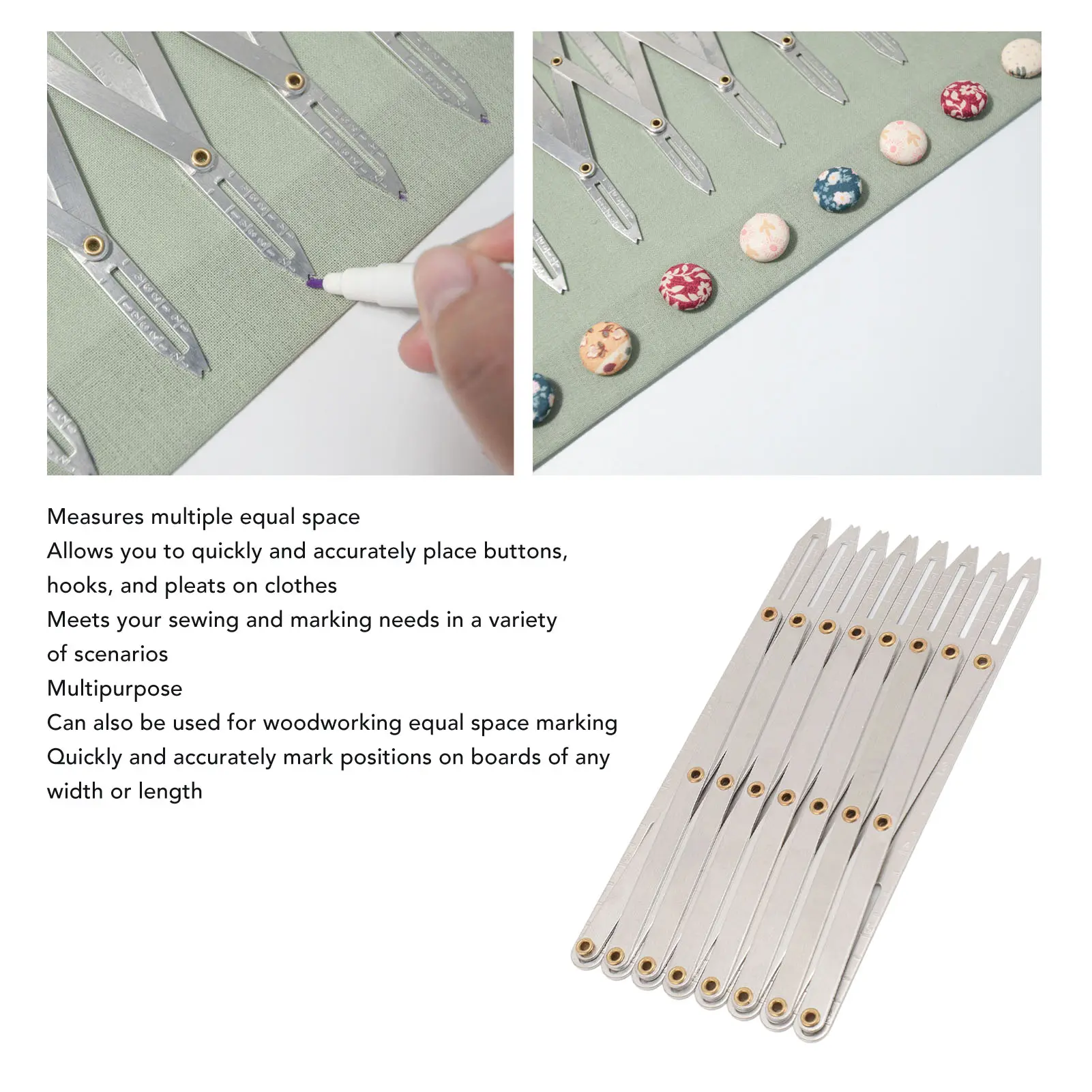Sewing Gauge Expanding Sewing Gauge Aluminum 8 Heads Button  Equal Space Divider Sewing Tool for Buttons Pleats Crafts