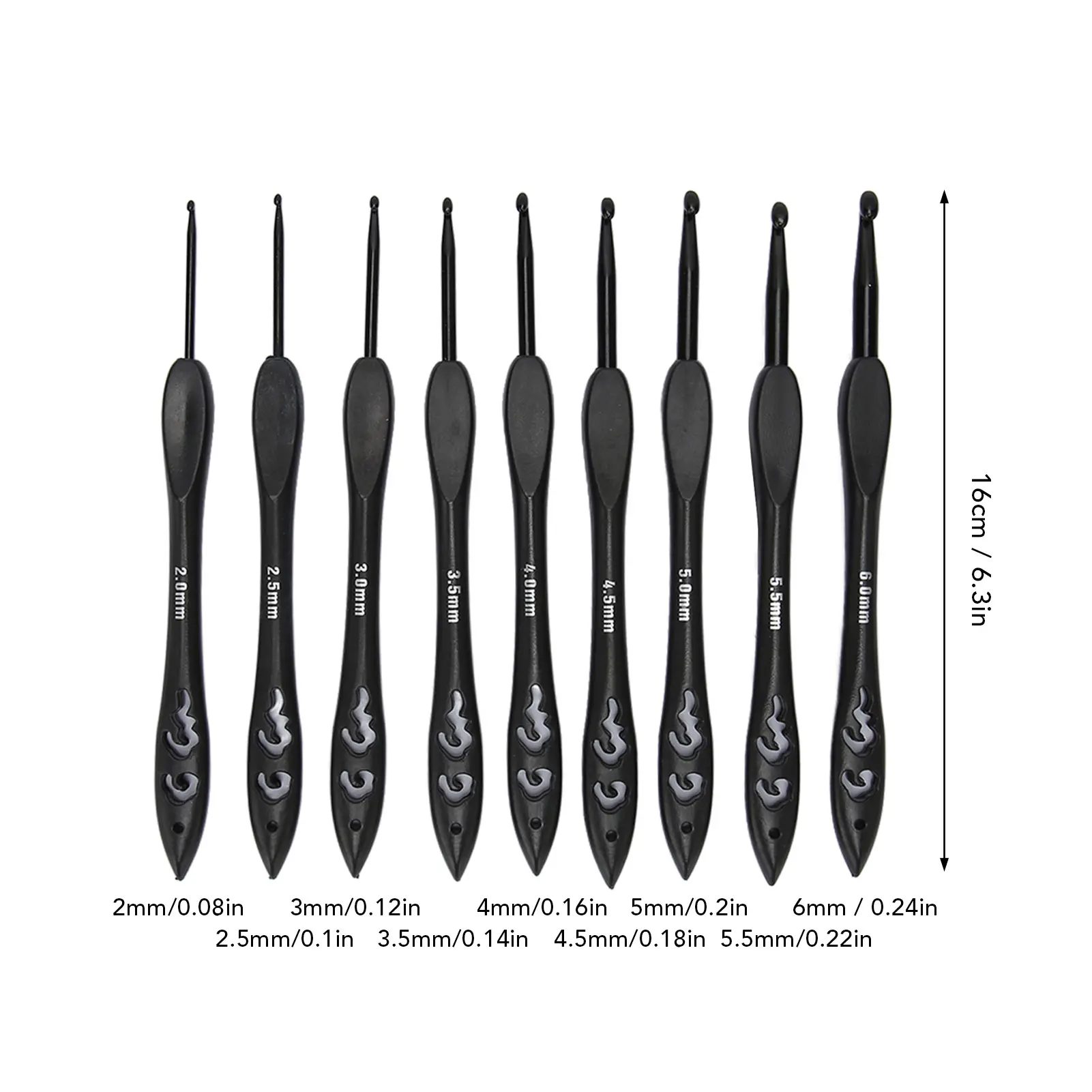 Crochet Hooks Set 2.0 to 6.0mm Ergonomic Handle Reduce Cramps Aluminum Crochet Hook for Crochet Lovers Black Crochet Hooks
