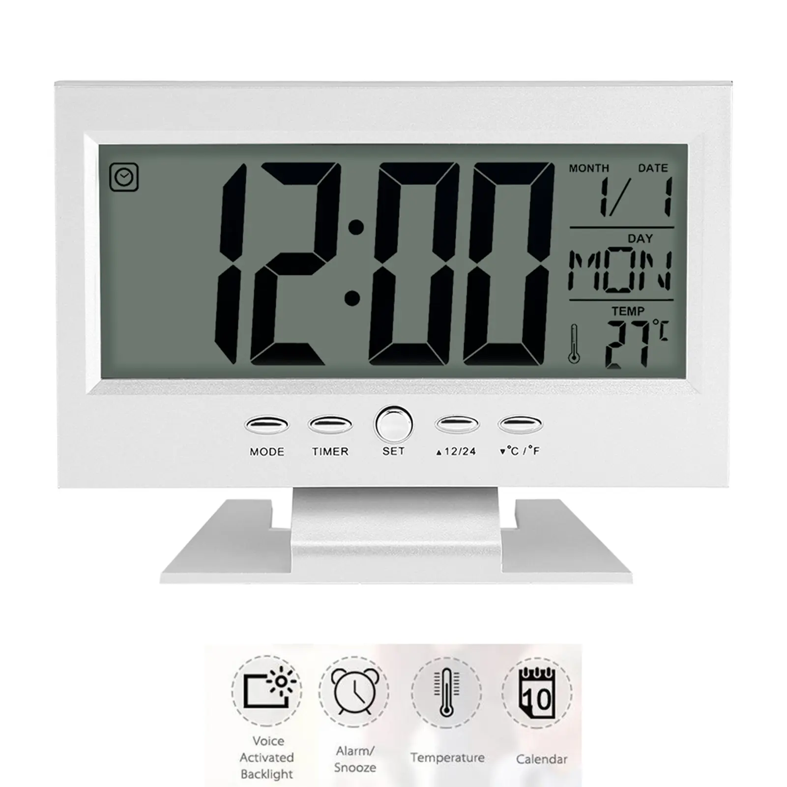 Alarm Clock LCD Digital Sound Sensor Table Desk Alarm Clock with Calendar and Temp Display Temp Display Clock Sound Sensor Clock