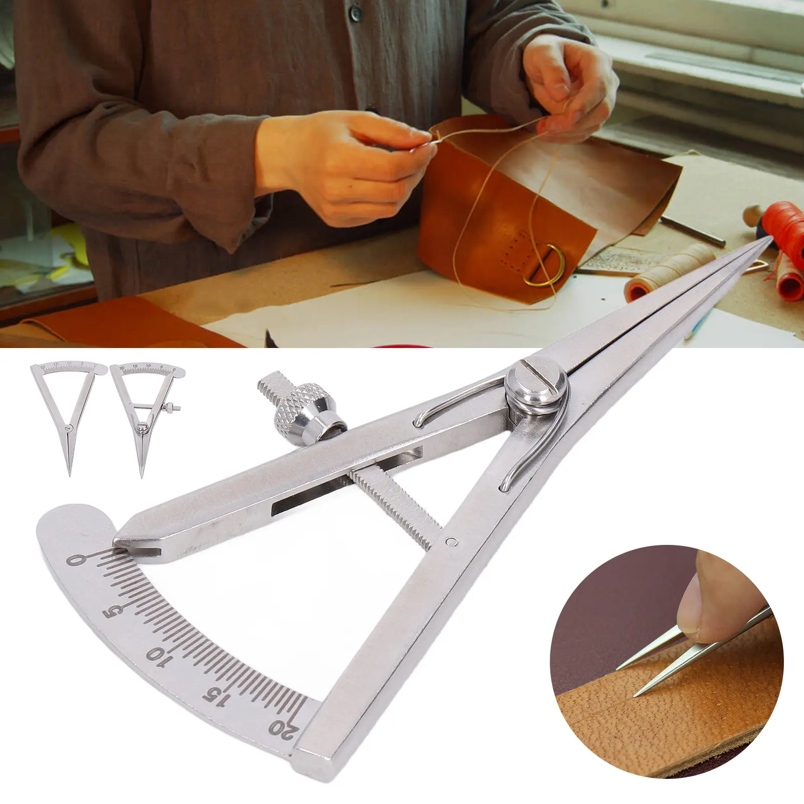 Leather  Leather Tools Marking Gauge  Hand Made Leather Art Stainless Steel Adjustable Fine Marking Gauge Wing Divider