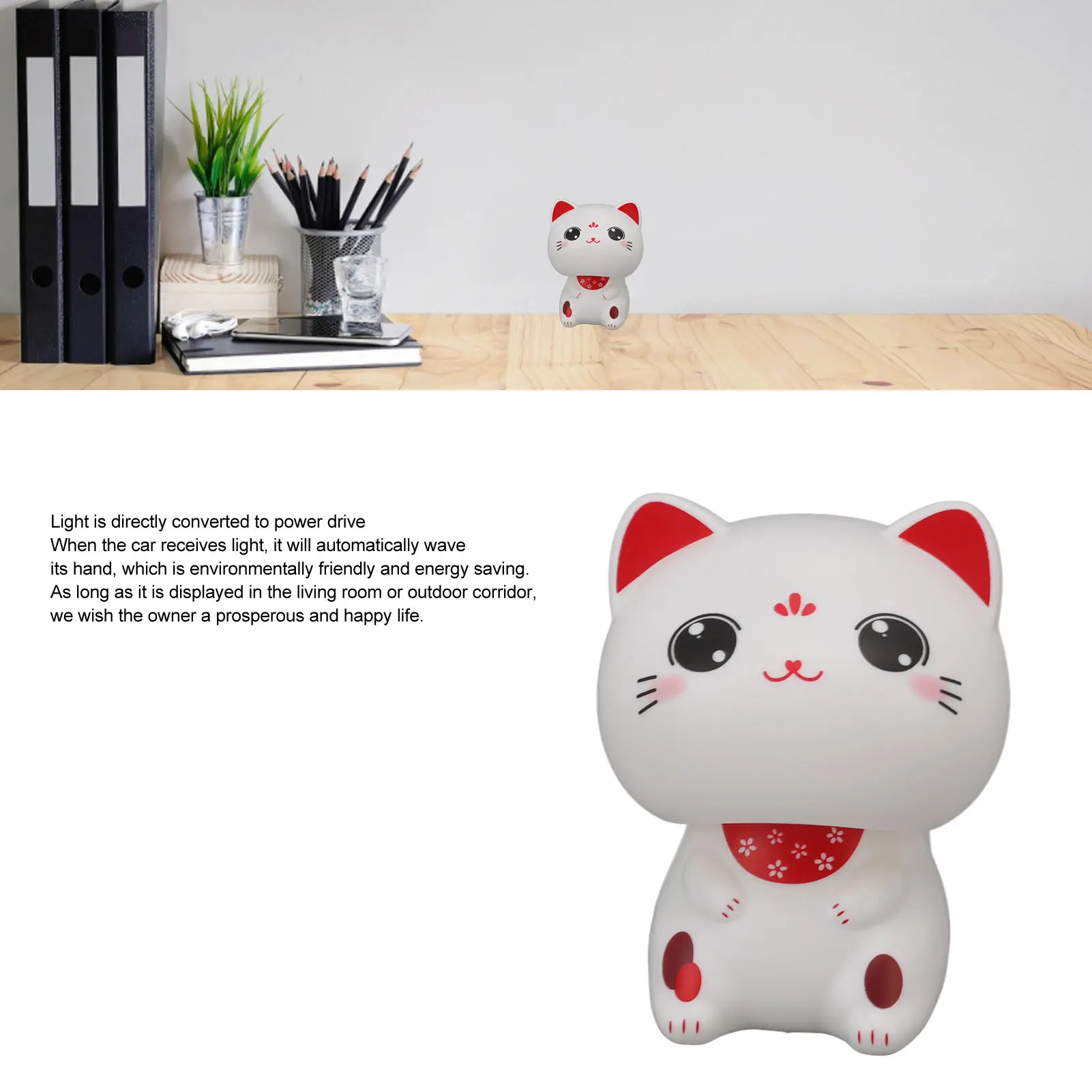 Cat Decoration Cute Cat Ornament Cute Cat Ornament Solar Light Induction Plastic Lucky Nodding Cat for Restaurants Car Dashboard