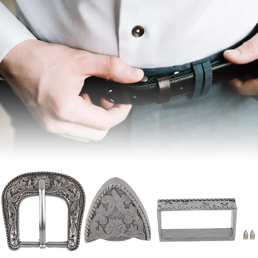 Alloy Buckle Buckle Belt Buckle Set Vintage  Handmade Carving Alloy Waist Belt Buckle Set for Collar Saddle Accessories