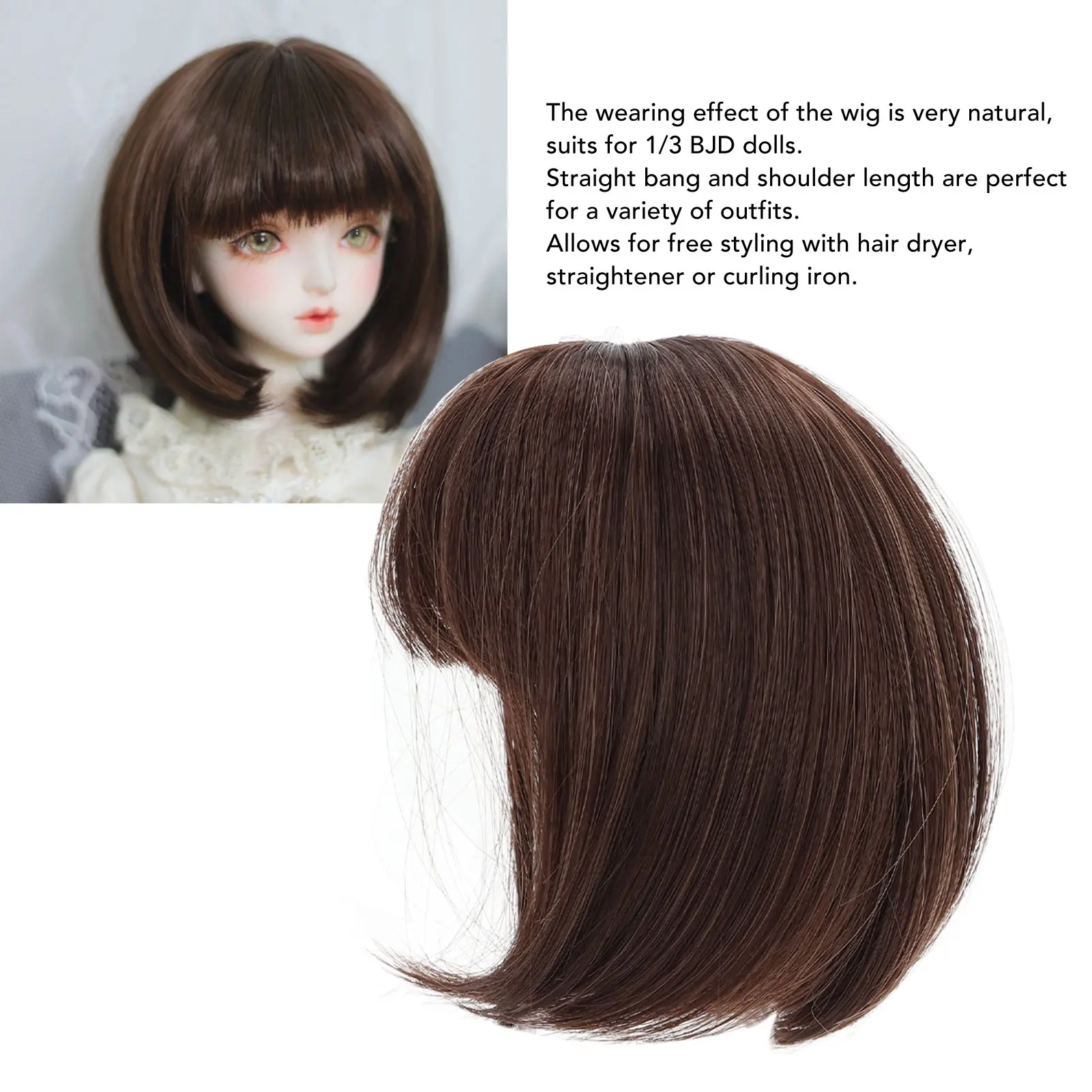 BJD Hair Doll Wig Hair Doll Short Hair Wig Doll Wig Straight Bang Shoulder Length Short Hair Soft Fiber Easy Cutting for 1/3 BJD