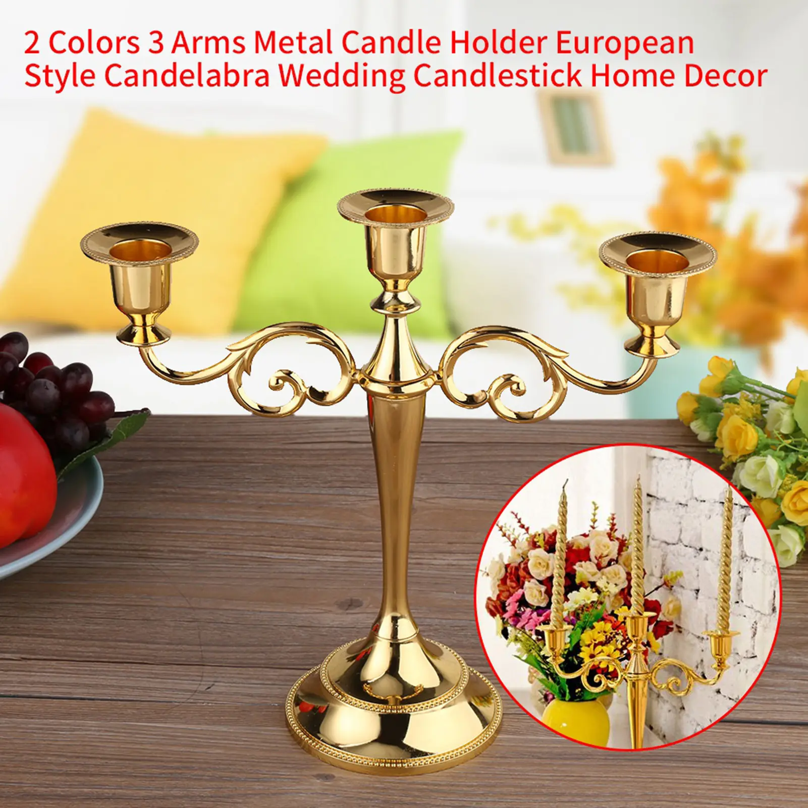2 Colors 3 Arms Metal Candle Holder European  Candelabra Wedding Candlestick Home Decor 3 Branches Candle Holder