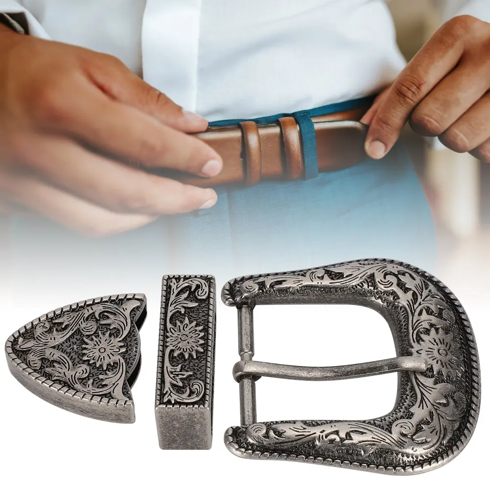 Alloy Buckle Buckle Belt Buckle Set Vintage  Handmade Carving Alloy Waist Belt Buckle Set for Collar Saddle Accessories