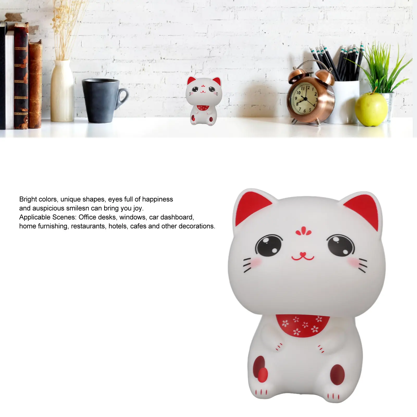 Cat Decoration Cute Cat Ornament Cute Cat Ornament Solar Light Induction Plastic Lucky Nodding Cat for Restaurants Car Dashboard