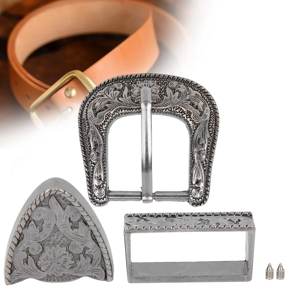 Alloy Buckle Buckle Belt Buckle Set Vintage  Handmade Carving Alloy Waist Belt Buckle Set for Collar Saddle Accessories