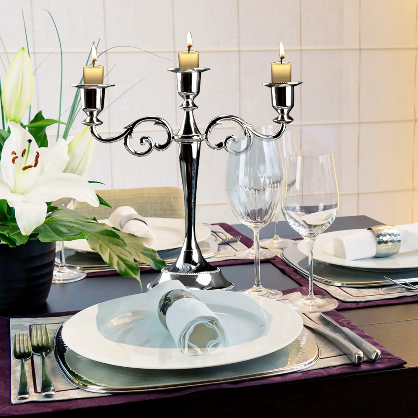 2 Colors 3 Arms Metal Candle Holder European  Candelabra Wedding Candlestick Home Decor 3 Branches Candle Holder