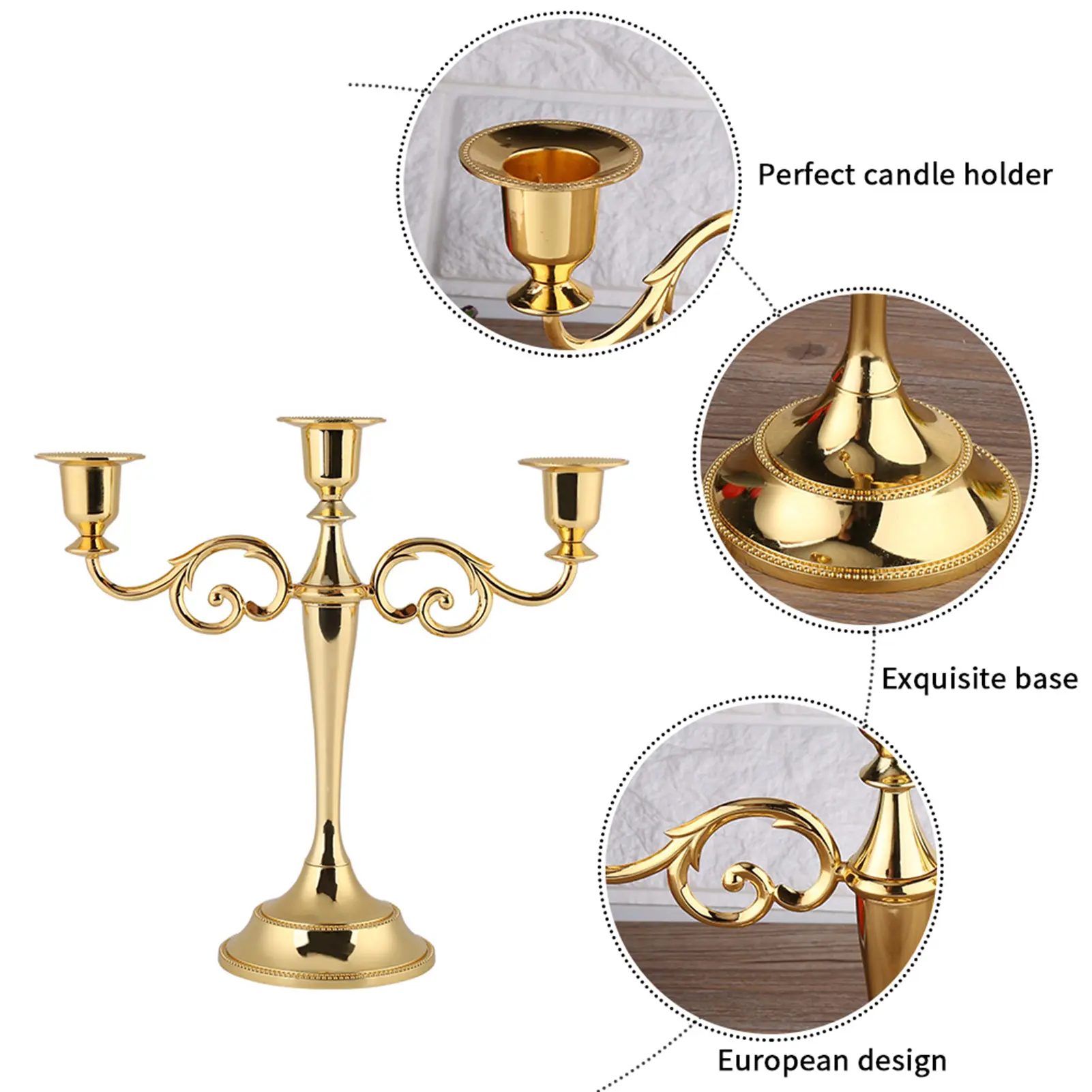 2 Colors 3 Arms Metal Candle Holder European  Candelabra Wedding Candlestick Home Decor 3 Branches Candle Holder