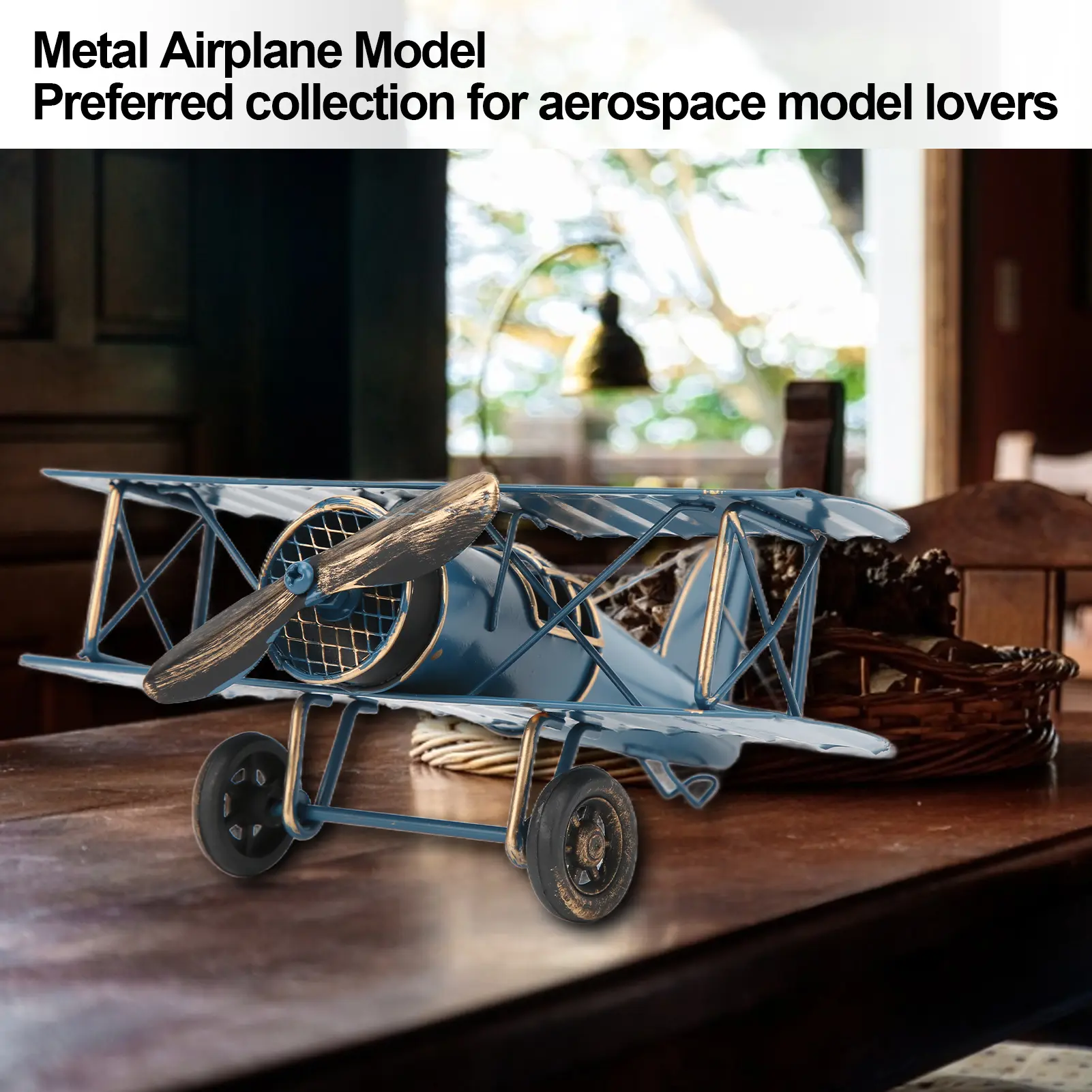 Iron Airplane  Retro Airplane Model Delicate Vintage Biplane Handicraft for Home Decoration Cafe Ornament Wrought Iron Plane