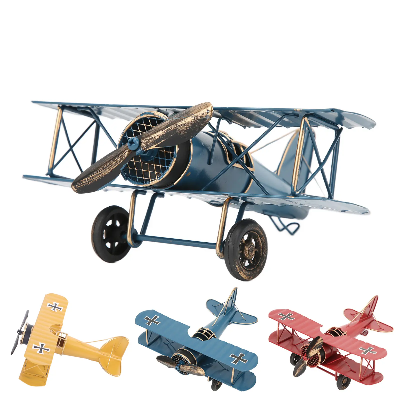 Iron Airplane  Retro Airplane Model Delicate Vintage Biplane Handicraft for Home Decoration Cafe Ornament Wrought Iron Plane