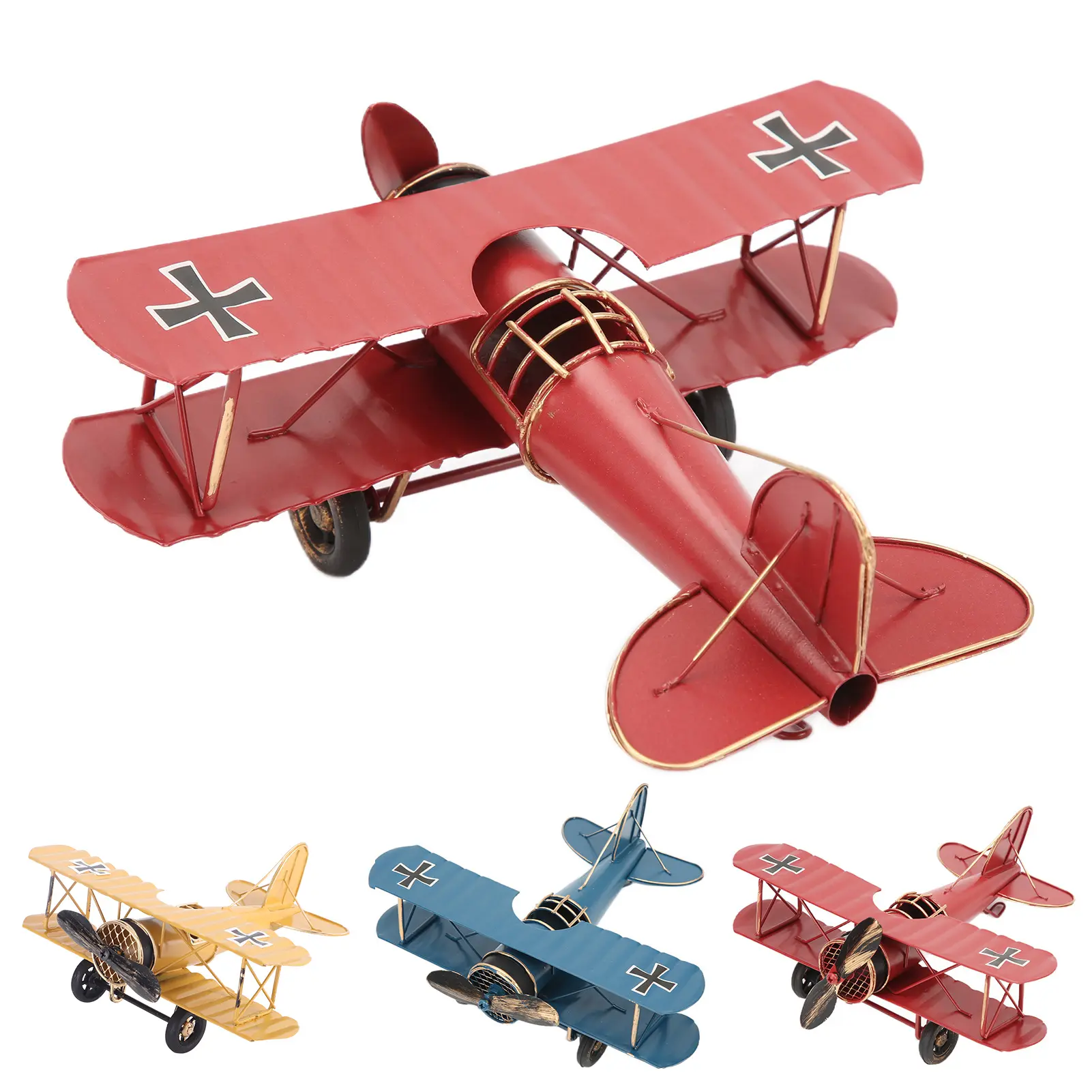 Iron Airplane  Retro Airplane Model Delicate Vintage Biplane Handicraft for Home Decoration Cafe Ornament Wrought Iron Plane