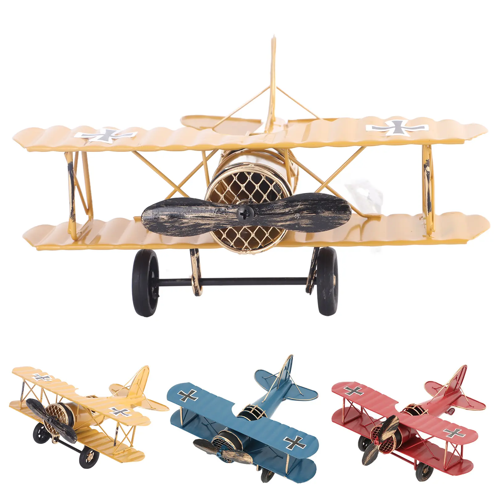 Iron Airplane  Retro Airplane Model Delicate Vintage Biplane Handicraft for Home Decoration Cafe Ornament Wrought Iron Plane