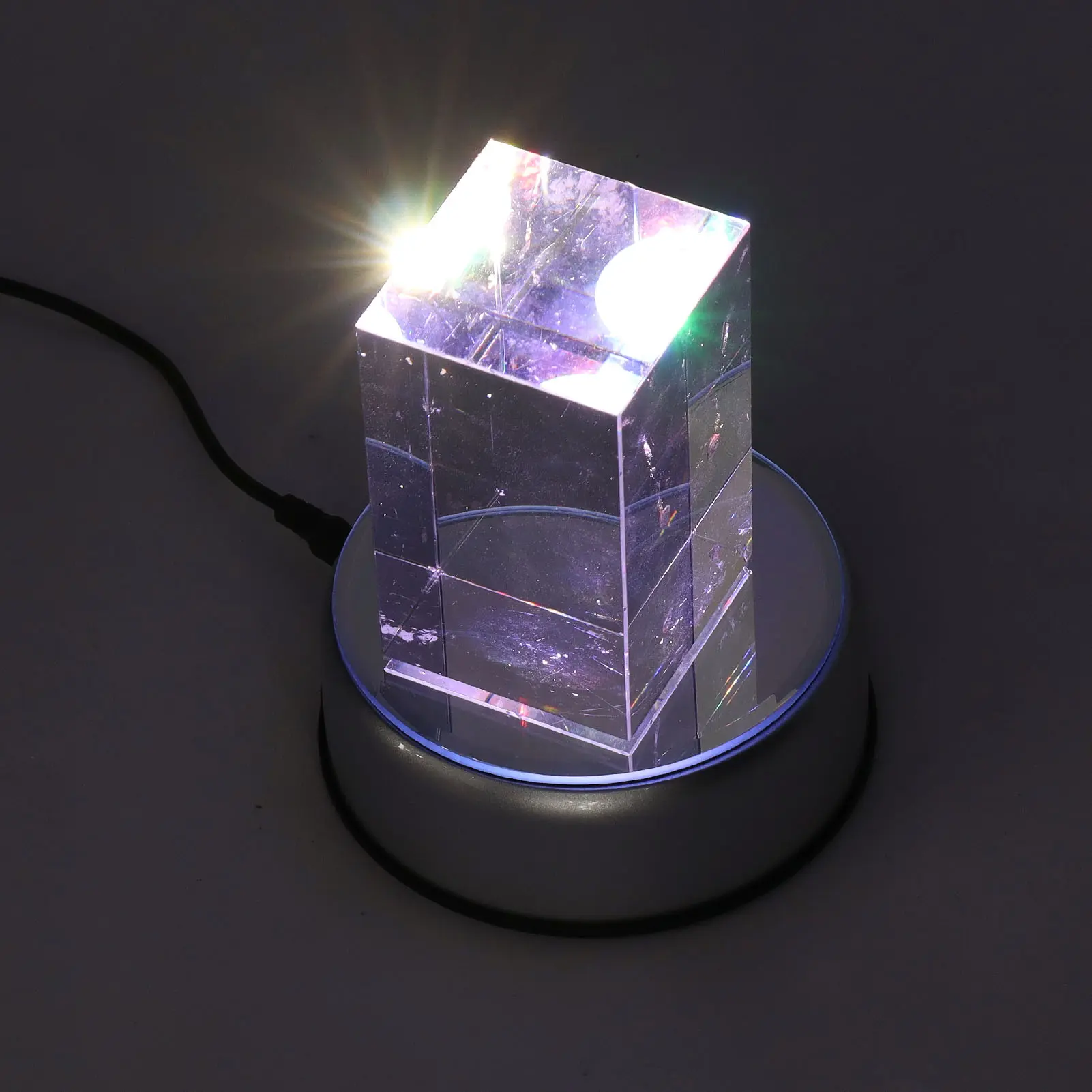 Display Rotating Stand Rotating Display Stand 360° Rotating LED Lights 80 Seconds Per Lap LED Display Base for Cups Crystals