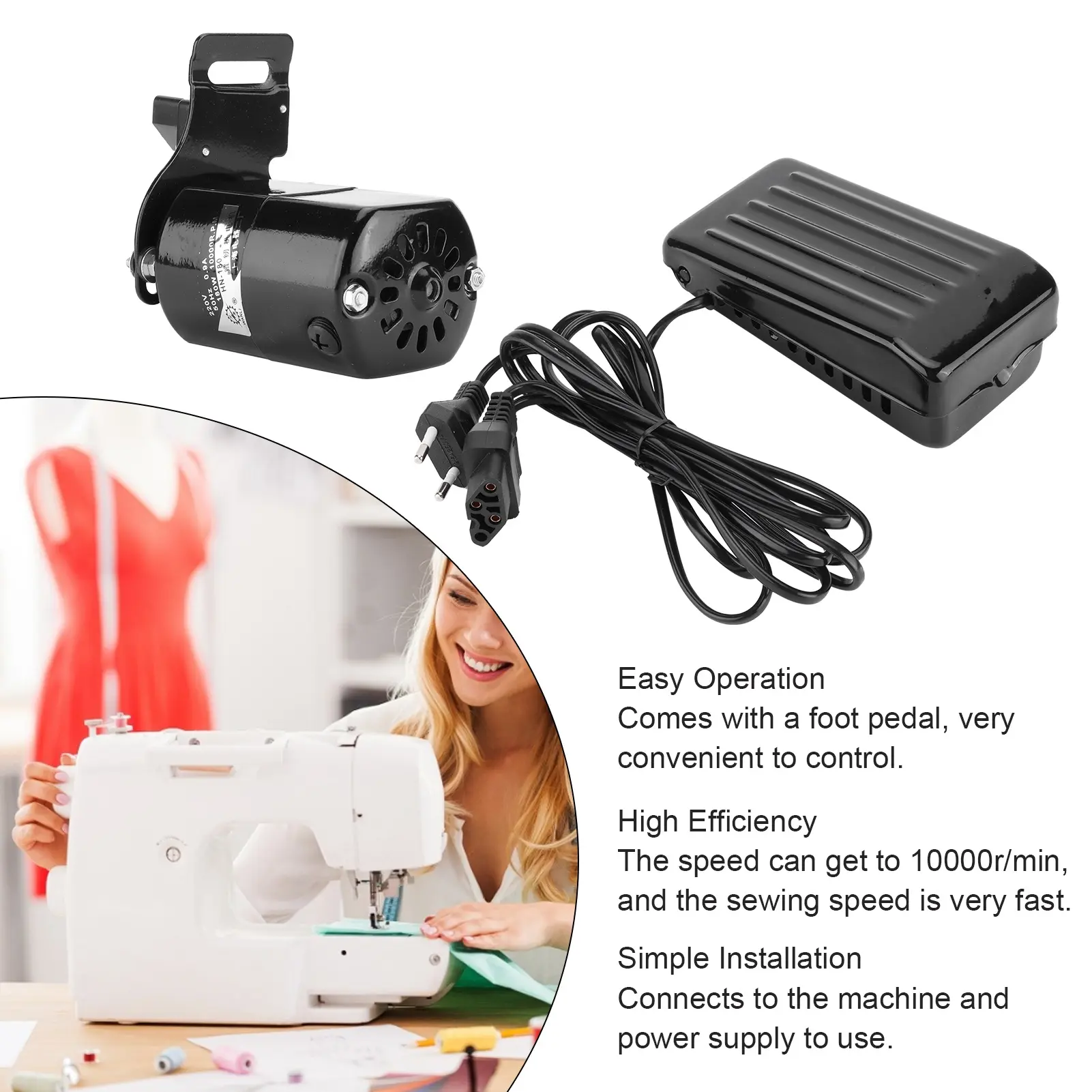 Home Sewing Machine Motor Sewing Machine Motor Kit Household with Foot Pedal Control Belt 180W EU Plug 220V Sewing Machine Motor
