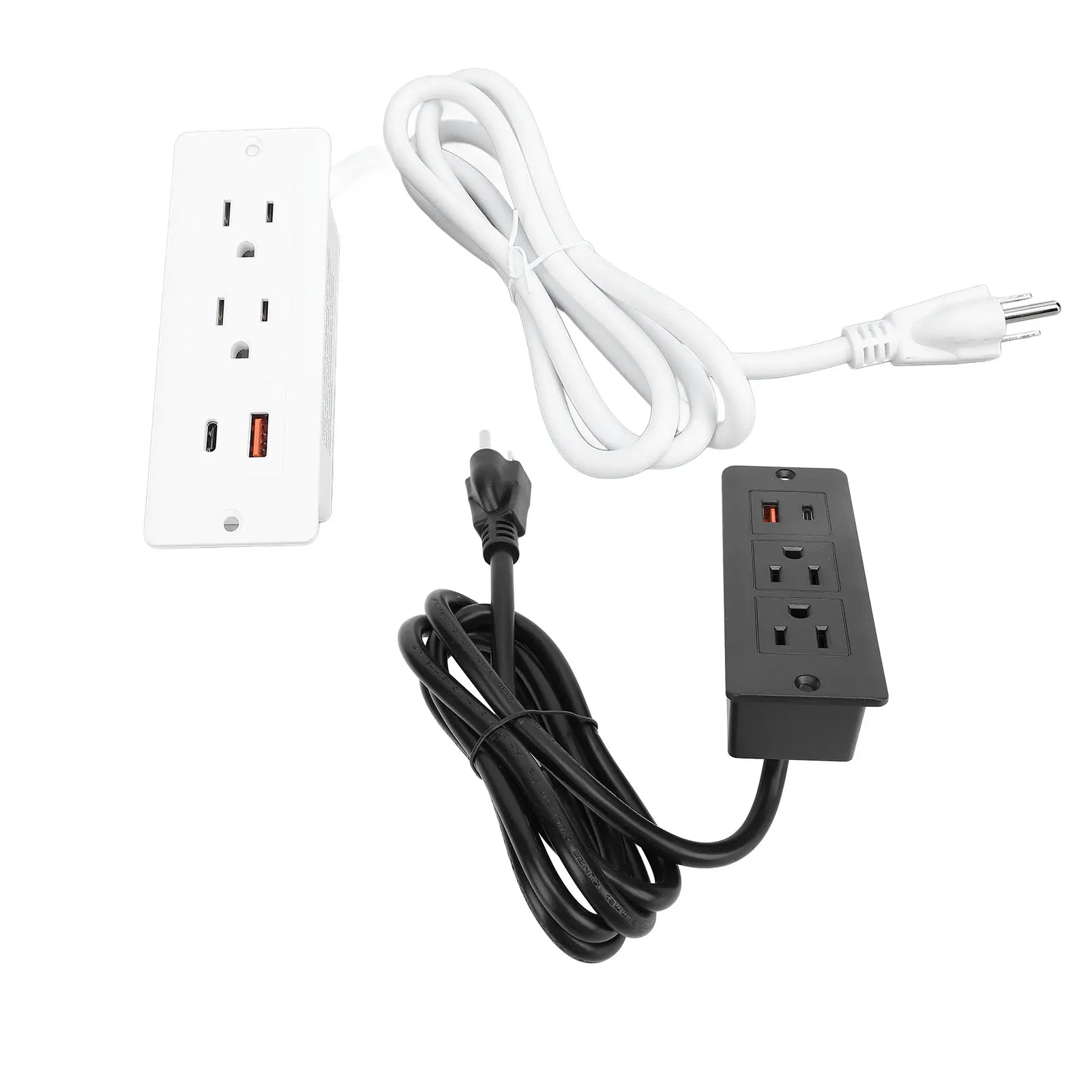 Recessed Power Strip US Standard 125V 12A 1.5m Cord 2 Outlets Versatile 2 USB Ports Desk Outlet 1500W for Mechanical Equipment
