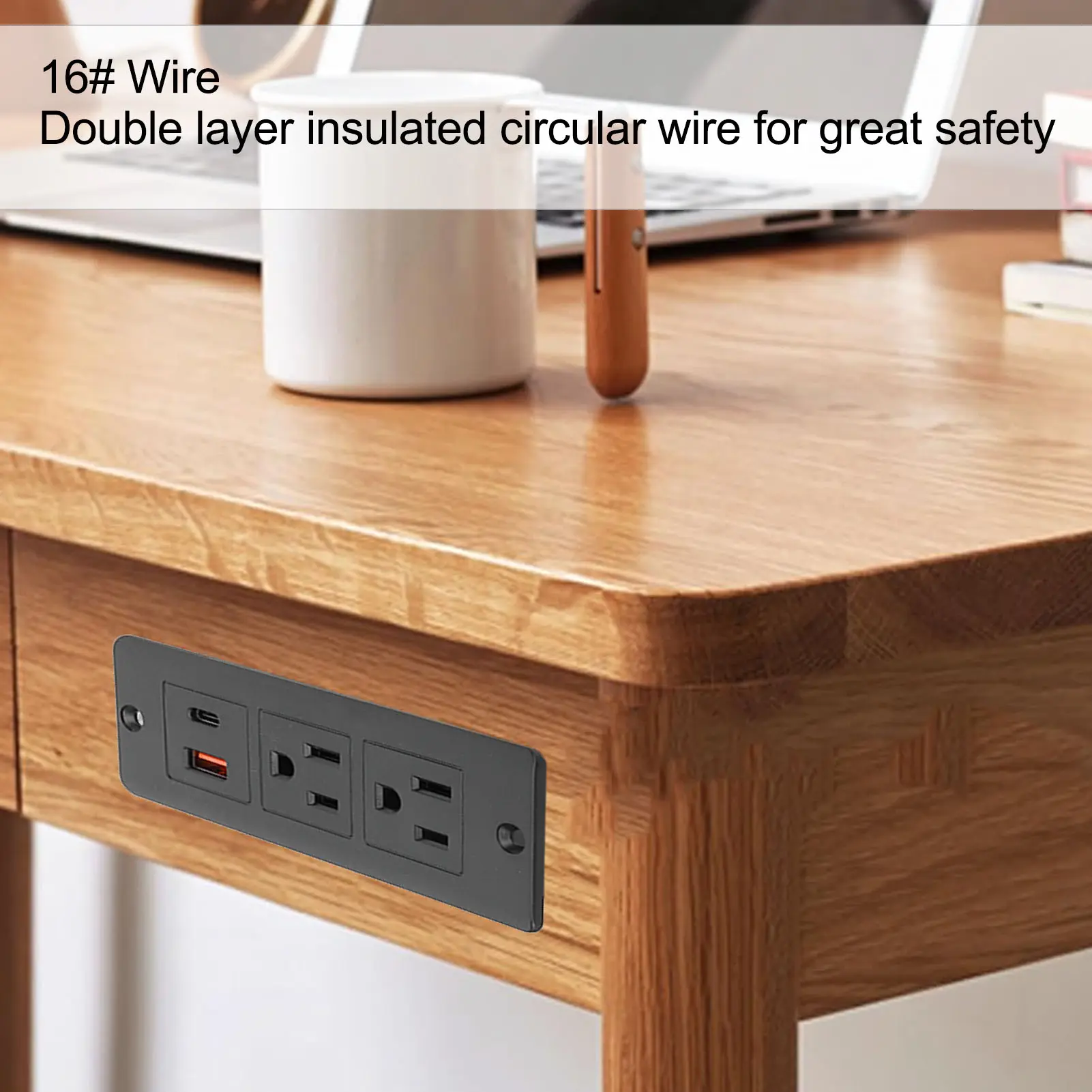 Recessed Power Strip US Standard 125V 12A 1.5m Cord 2 Outlets Versatile 2 USB Ports Desk Outlet 1500W for Mechanical Equipment