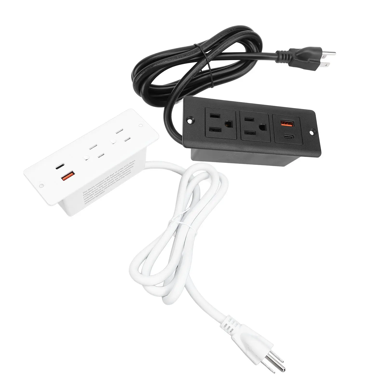 Recessed Power Strip US Standard 125V 12A 1.5m Cord 2 Outlets Versatile 2 USB Ports Desk Outlet 1500W for Mechanical Equipment