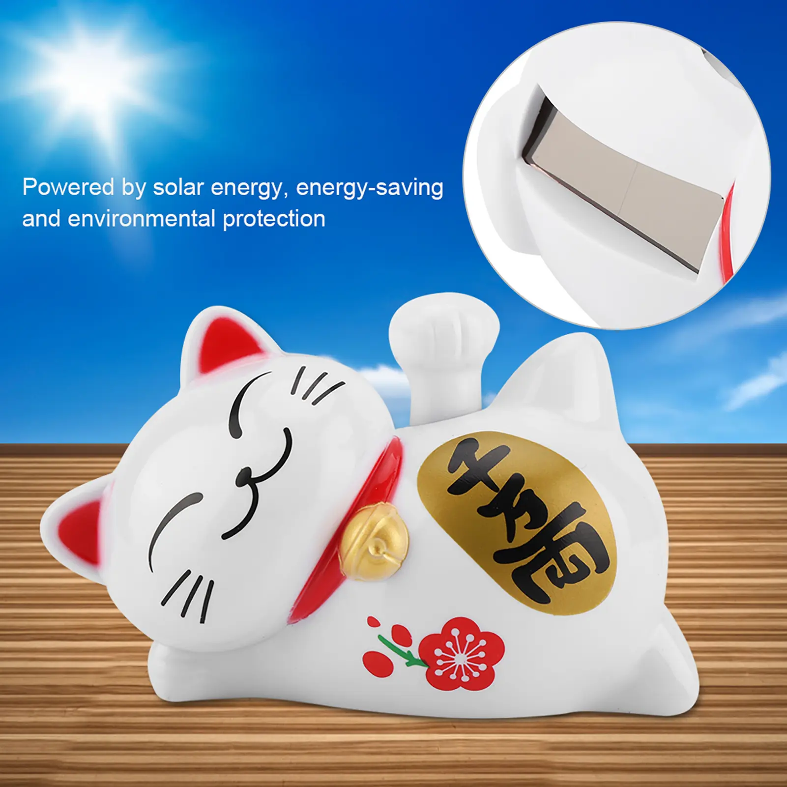 Beckoning Cat Solar Lucky Cat Solar Powered Adorable Lazy Lying Waving Beckoning Fortune Lucky Cat Car Accessories Welcoming Cat