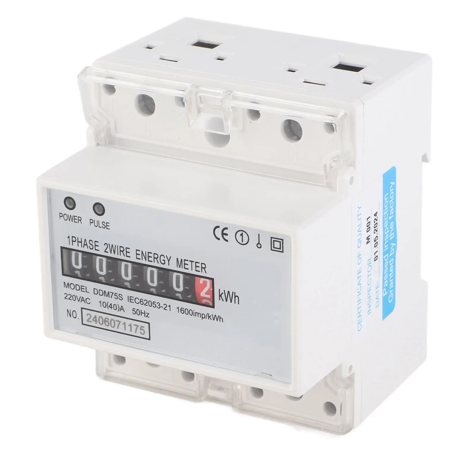 KWh Meter Single Phase 4P LED Din Rail Electricity Power Consumption Wattmeter Energy Mete DDM75S 10‑40A Electric Meter