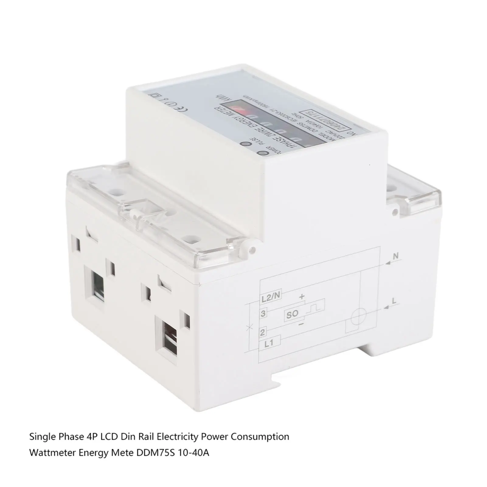 KWh Meter Single Phase 4P LED Din Rail Electricity Power Consumption Wattmeter Energy Mete DDM75S 10‑40A Electric Meter