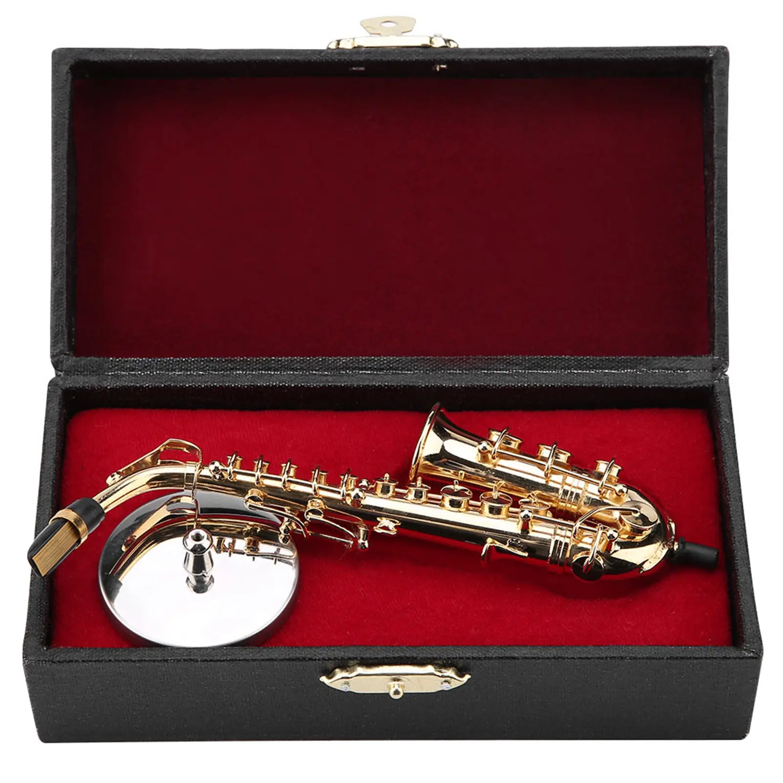 Miniature Alto Saxophone Replica with Stand and Case Gold Plated Instrument Model Ornaments Saxophone Model Miniature Saxophone