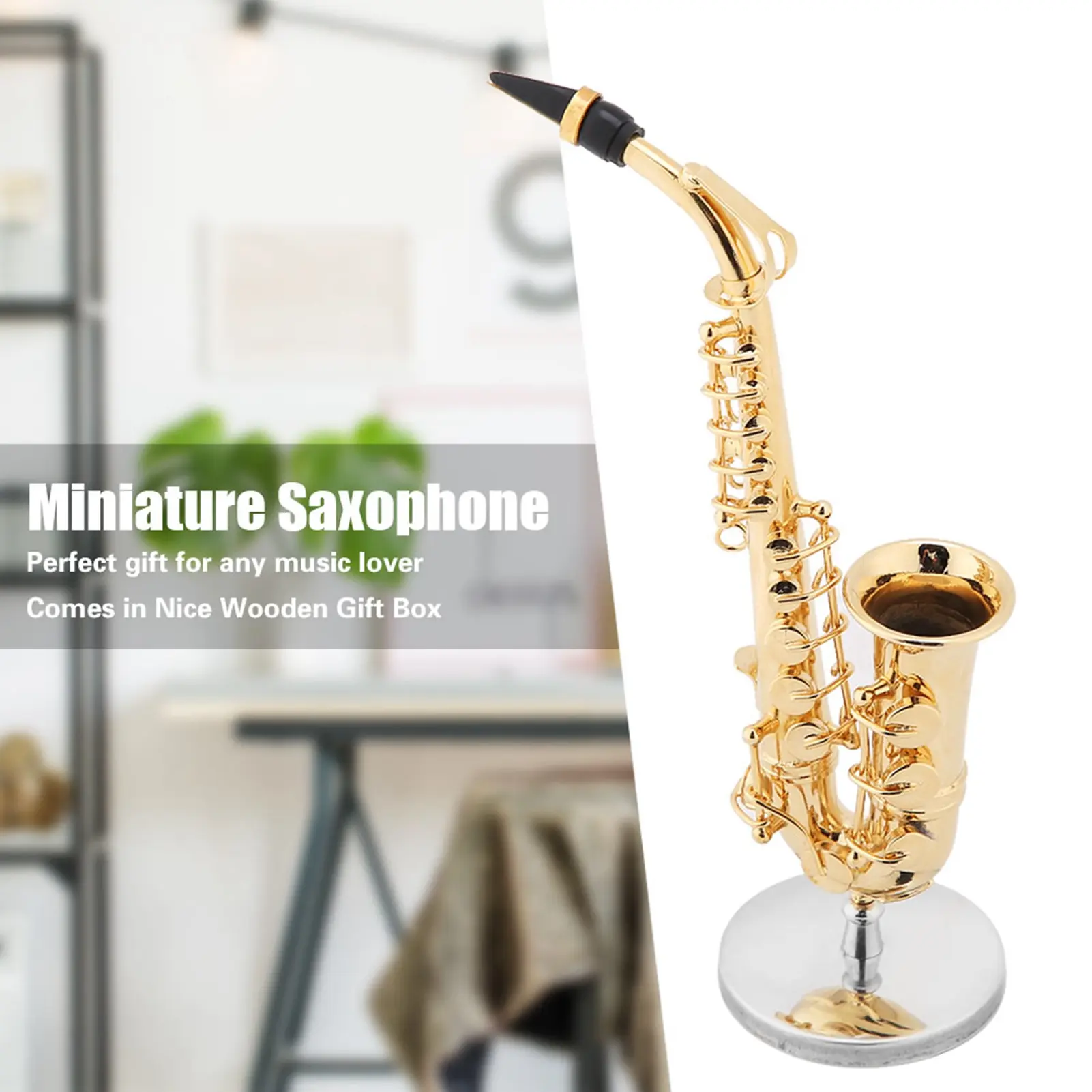 Miniature Alto Saxophone Replica with Stand and Case Gold Plated Instrument Model Ornaments Saxophone Model Miniature Saxophone