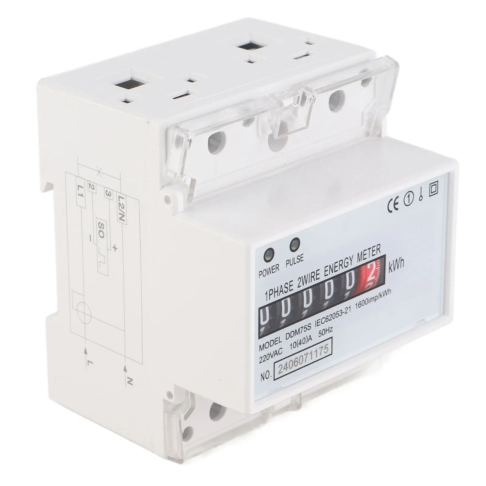 KWh Meter Single Phase 4P LED Din Rail Electricity Power Consumption Wattmeter Energy Mete DDM75S 10‑40A Electric Meter